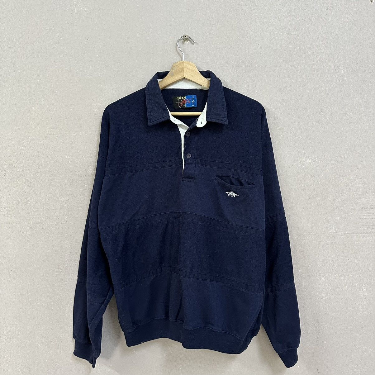 Japanese Brand Vintage Green Line Shirt Long Sleeve With Collar Size US L / EU 52-54 / 3 - 1 Thumbnail