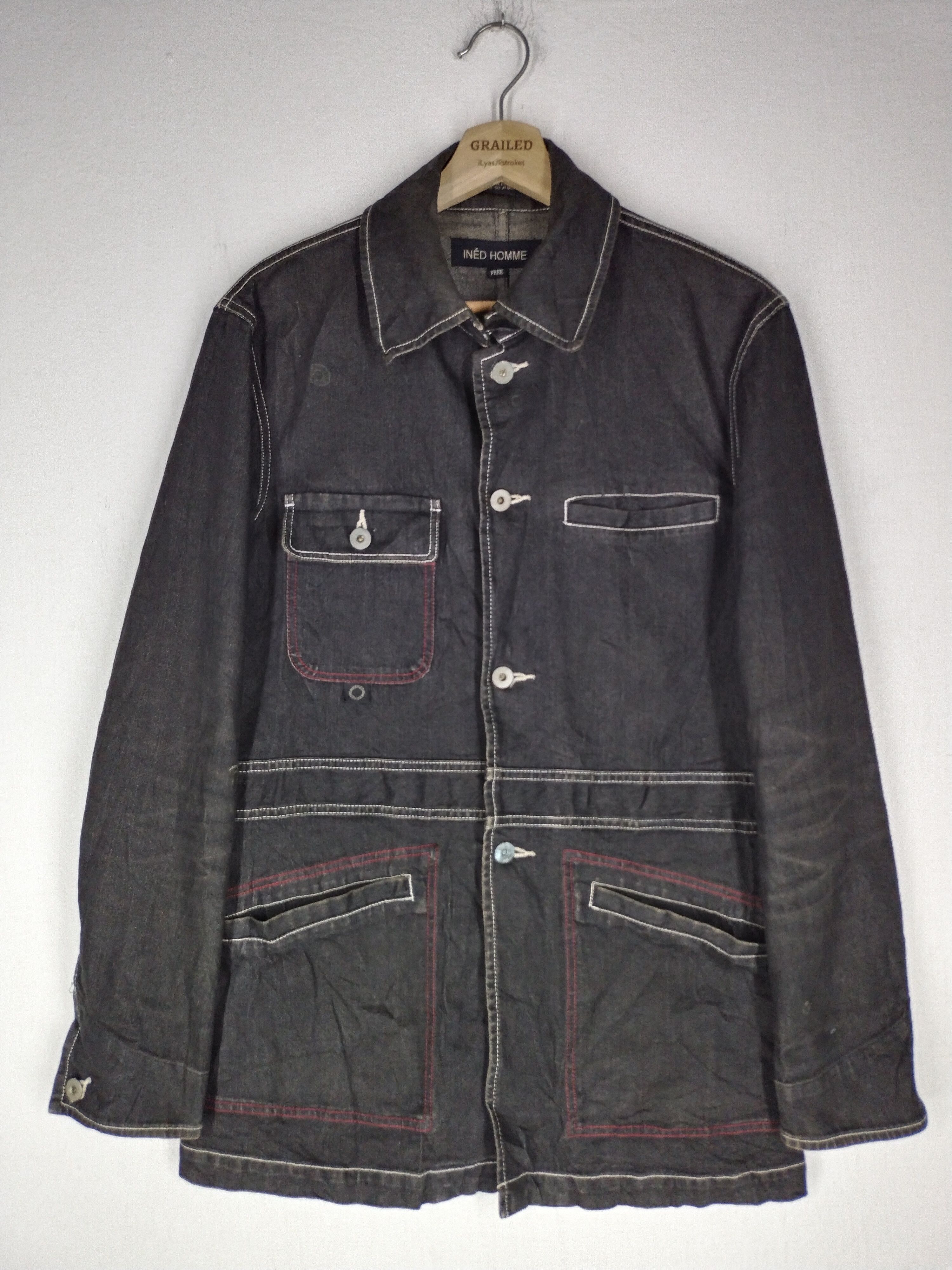 Yohji Yamamoto 🔥 INED HOMME HICKORY CHORE BUTTON JACKET Size US M / EU 48-50 / 2 - 4 Thumbnail