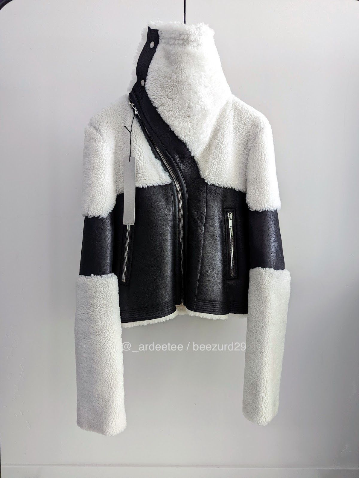 Rick Owens Black Hooded Shearling Jacket