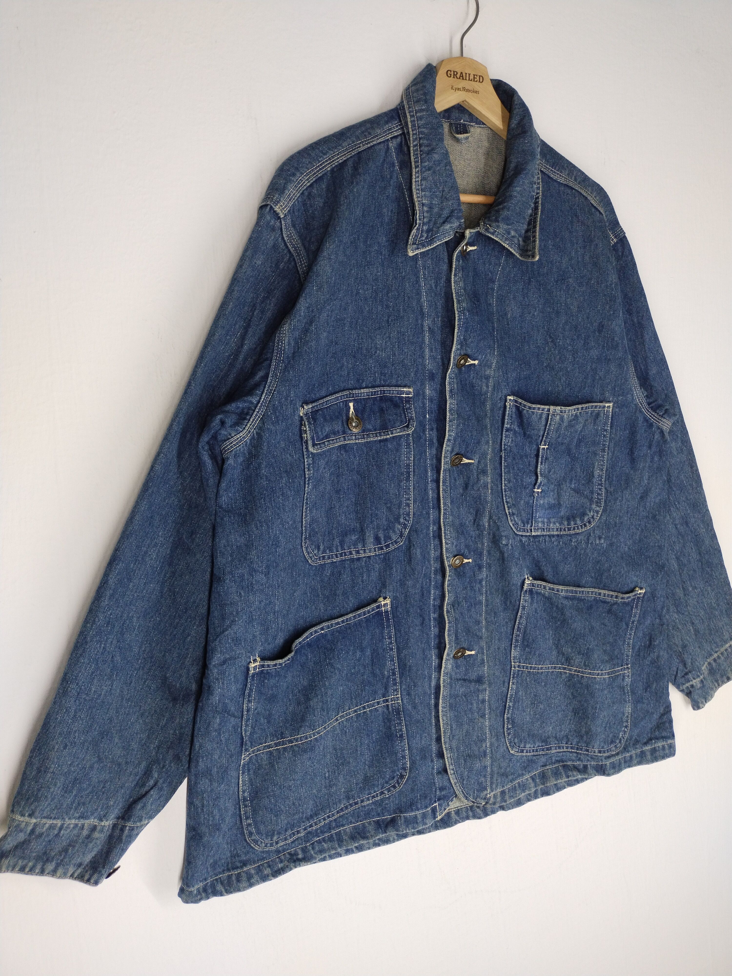 If Six Was Nine × Japanese Brand × Vintage 🔥VTG COLLINS DENIM HICKORY CHORE BUTTON JACKET Size US L / EU 52-54 / 3 - 3 Thumbnail