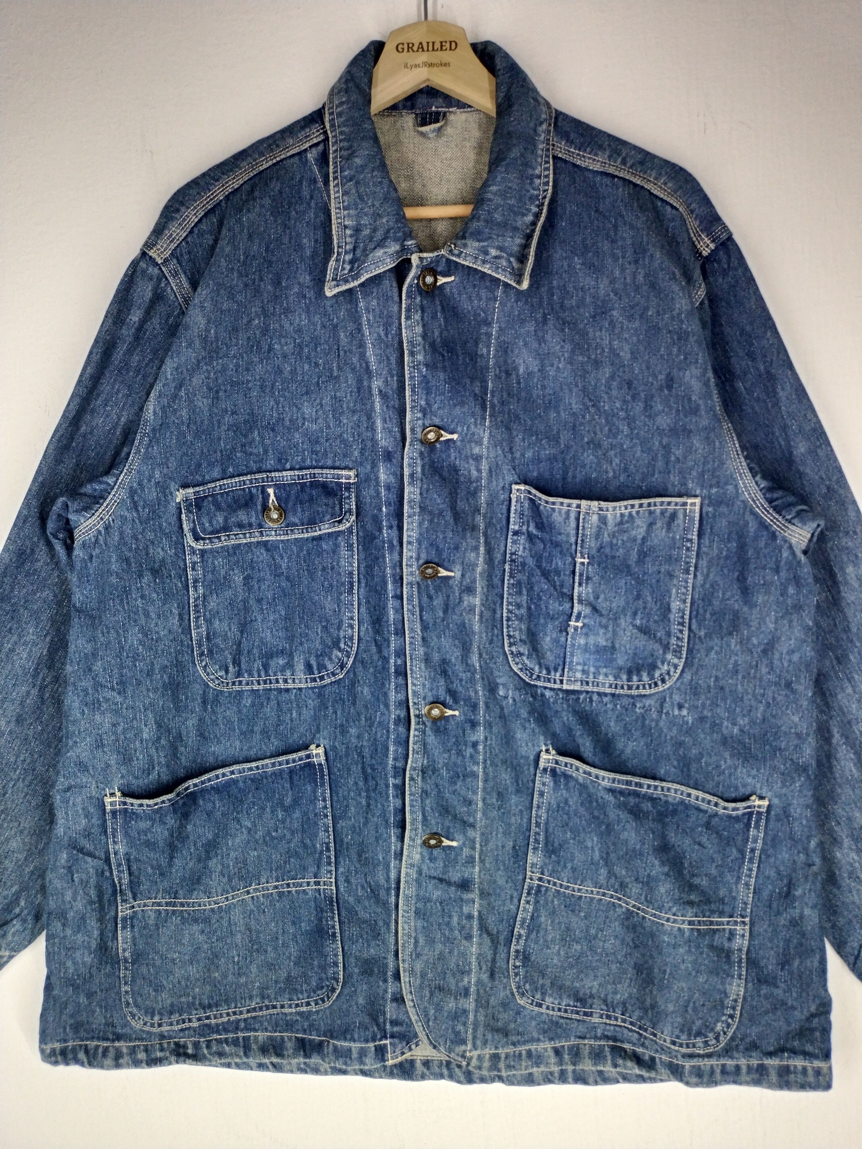 If Six Was Nine × Japanese Brand × Vintage 🔥VTG COLLINS DENIM HICKORY CHORE BUTTON JACKET Size US L / EU 52-54 / 3 - 1 Thumbnail
