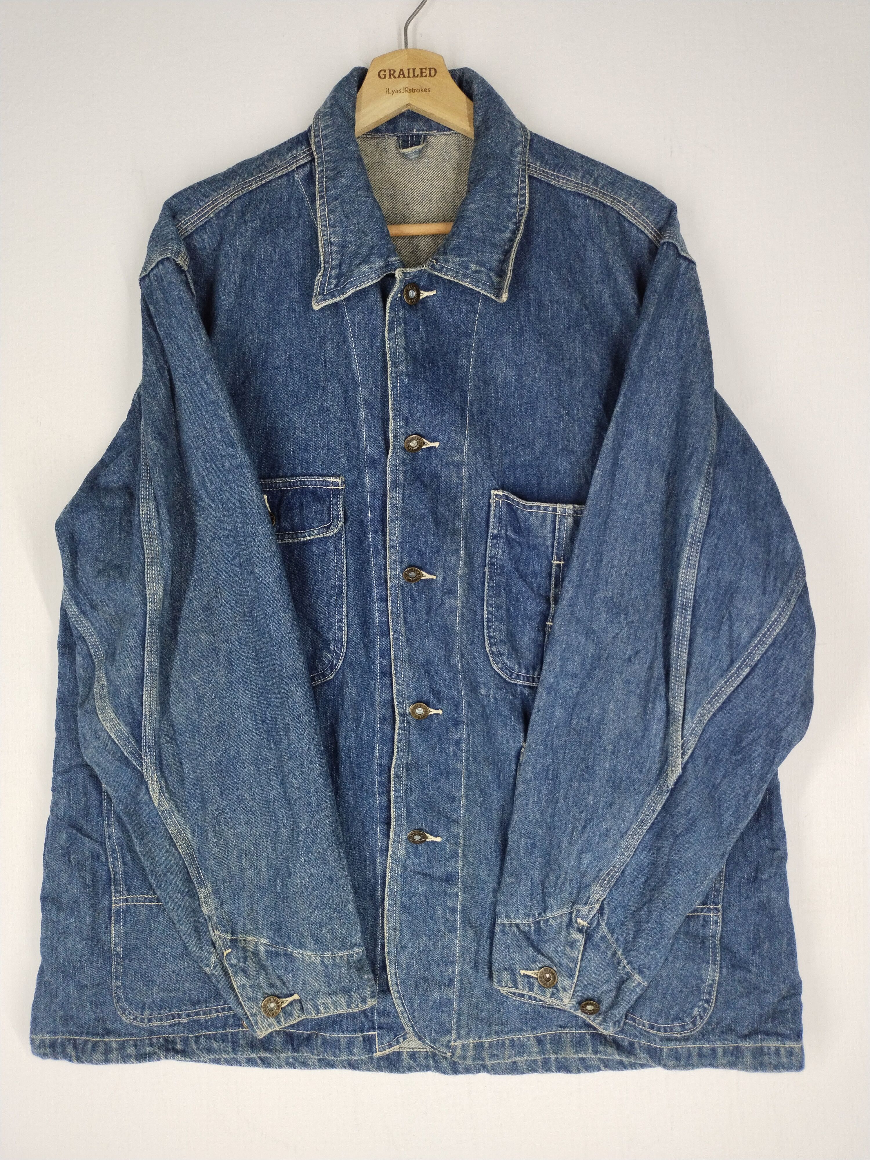 If Six Was Nine × Japanese Brand × Vintage 🔥VTG COLLINS DENIM HICKORY CHORE BUTTON JACKET Size US L / EU 52-54 / 3 - 5 Thumbnail