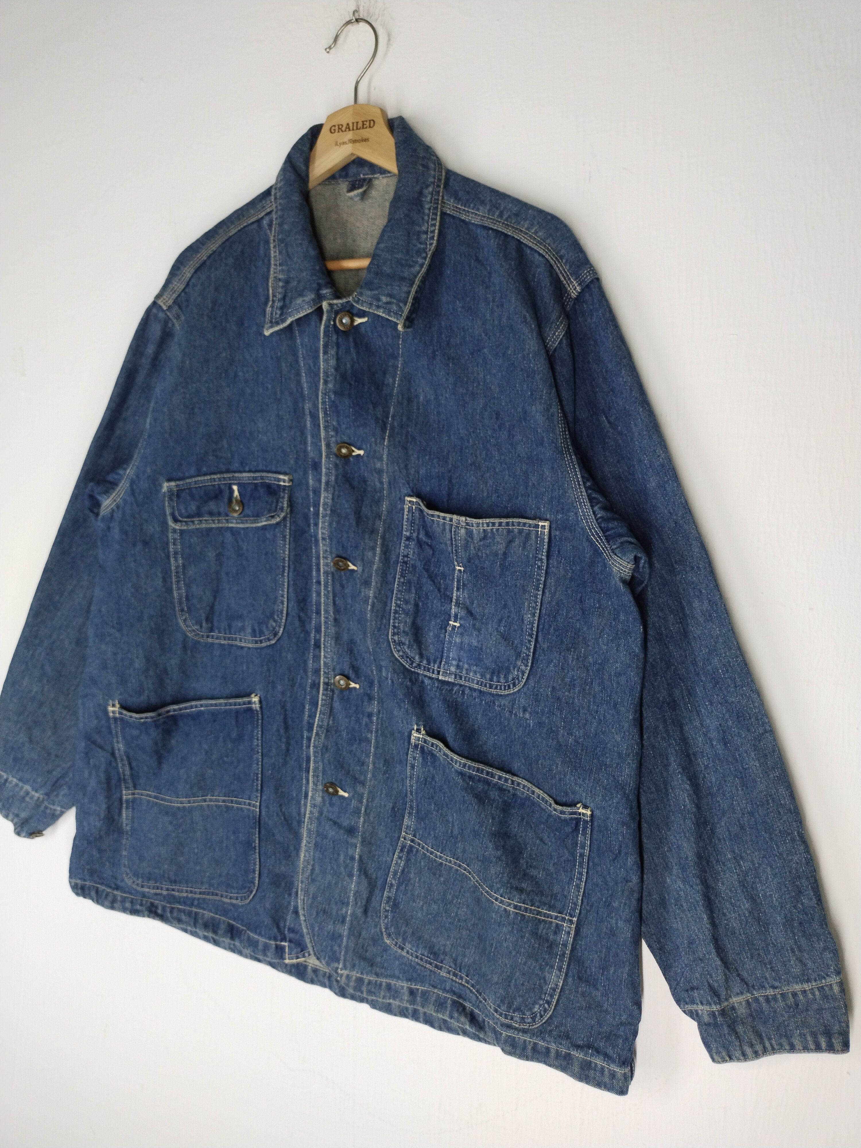 If Six Was Nine × Japanese Brand × Vintage 🔥VTG COLLINS DENIM HICKORY CHORE BUTTON JACKET Size US L / EU 52-54 / 3 - 2 Thumbnail
