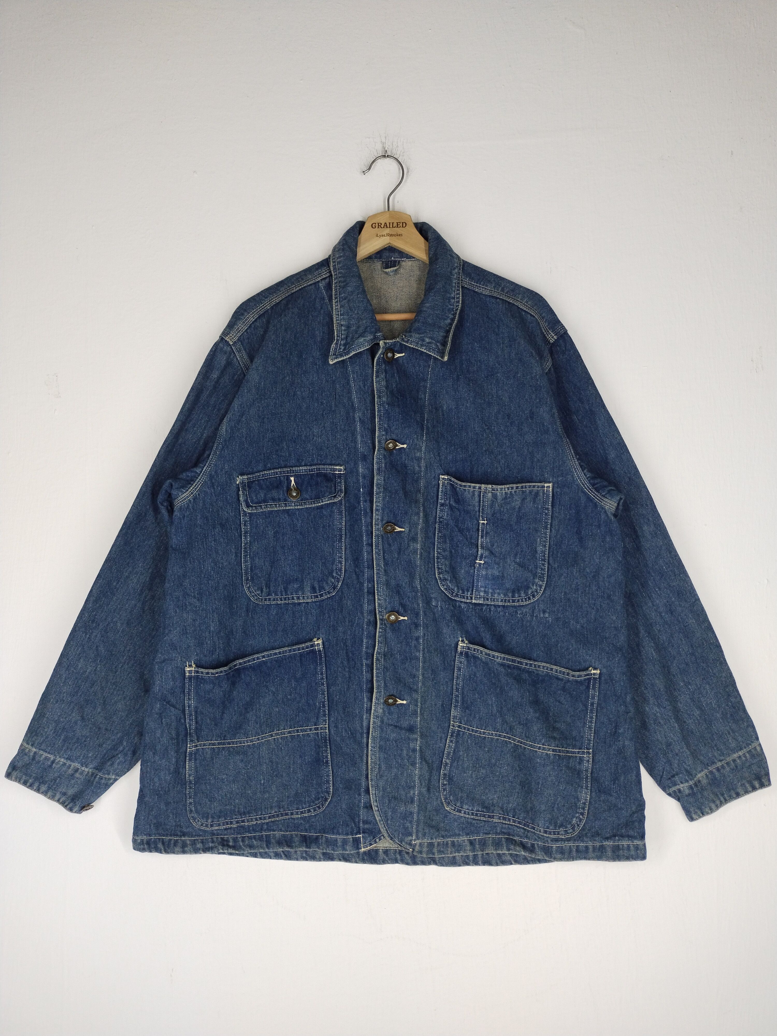 If Six Was Nine × Japanese Brand × Vintage 🔥VTG COLLINS DENIM HICKORY CHORE BUTTON JACKET Size US L / EU 52-54 / 3 - 4 Thumbnail