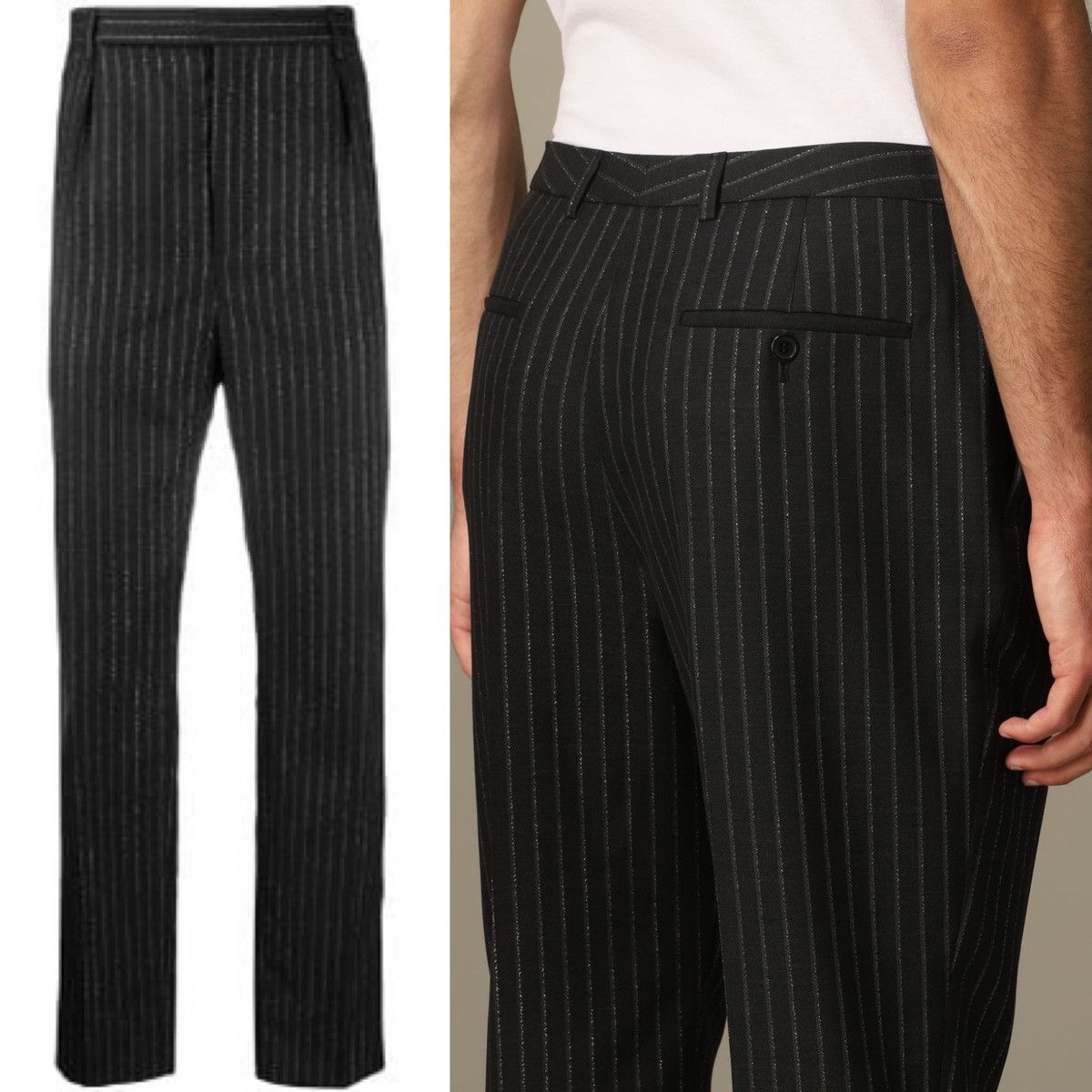 Saint Laurent Paris SS20 Lamé Tennis Stripe Single Pleated Tailor Pants Sz46 Size 46S - 9 Thumbnail