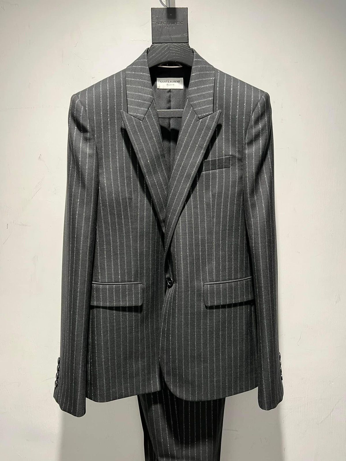 Saint Laurent Paris SS20 Lamé Tennis Stripe Single Pleated Tailor Pants Sz46 Size 46S - 7 Thumbnail