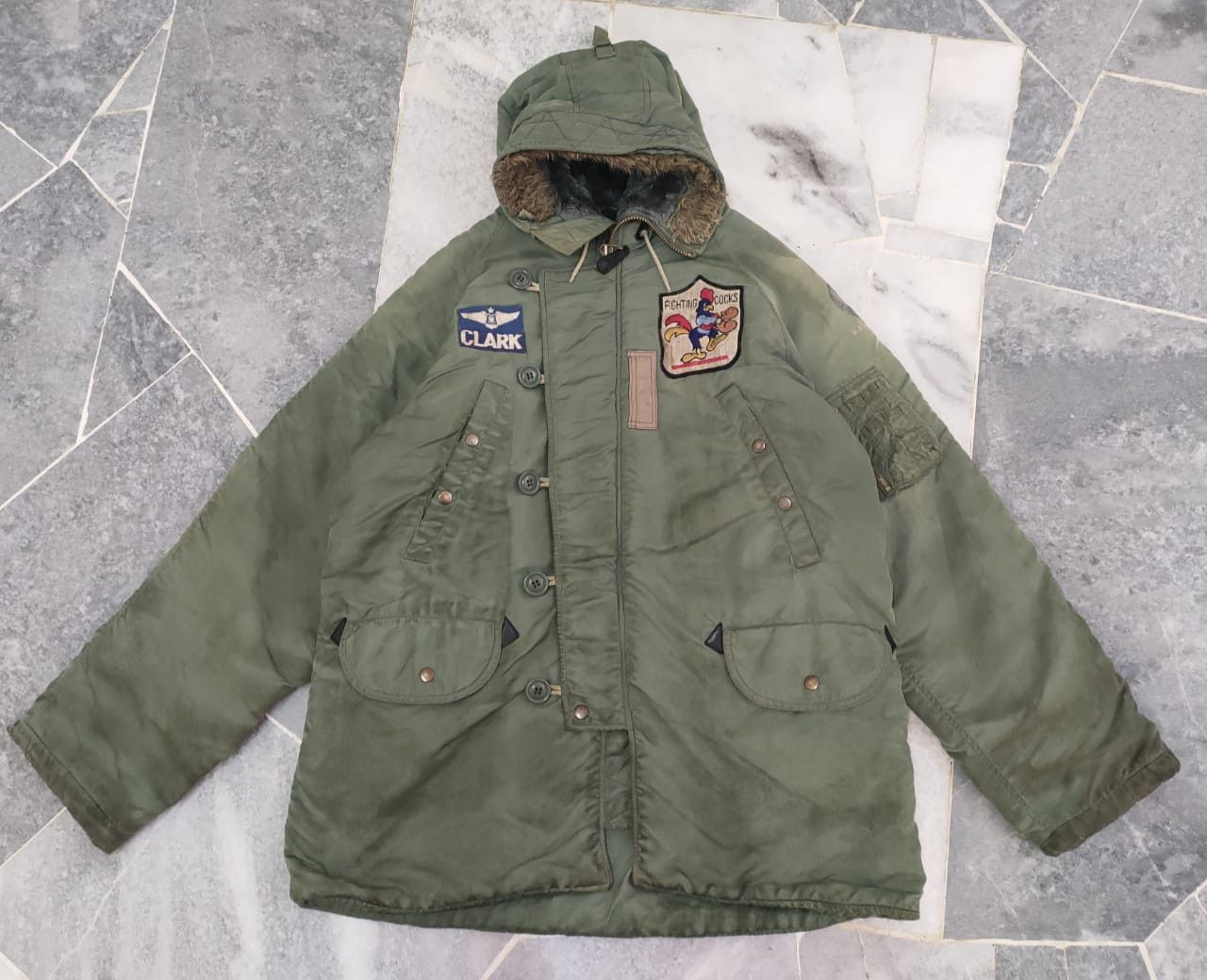 image of Military x US Air Force Vintage Oversize Air Force Hoodie Jacket in Olive, Men's (Size Small)