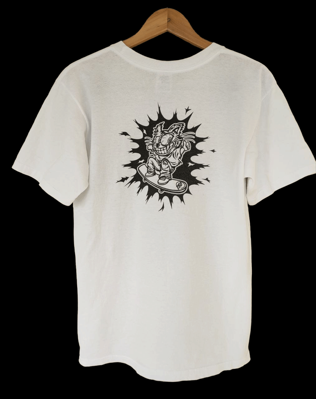 image of Skategang x Think Skateboards Vintage Single Stitch 180 Records Skateboard T in White (Size Medium)