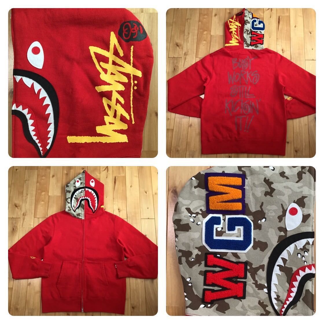 Pre-owned Bape × Stussy Shark Full Zip Hoodie A Bathing Ape Pre-owned Bape × Stussy Shark Full Zip Hoodie A Bathing Ape