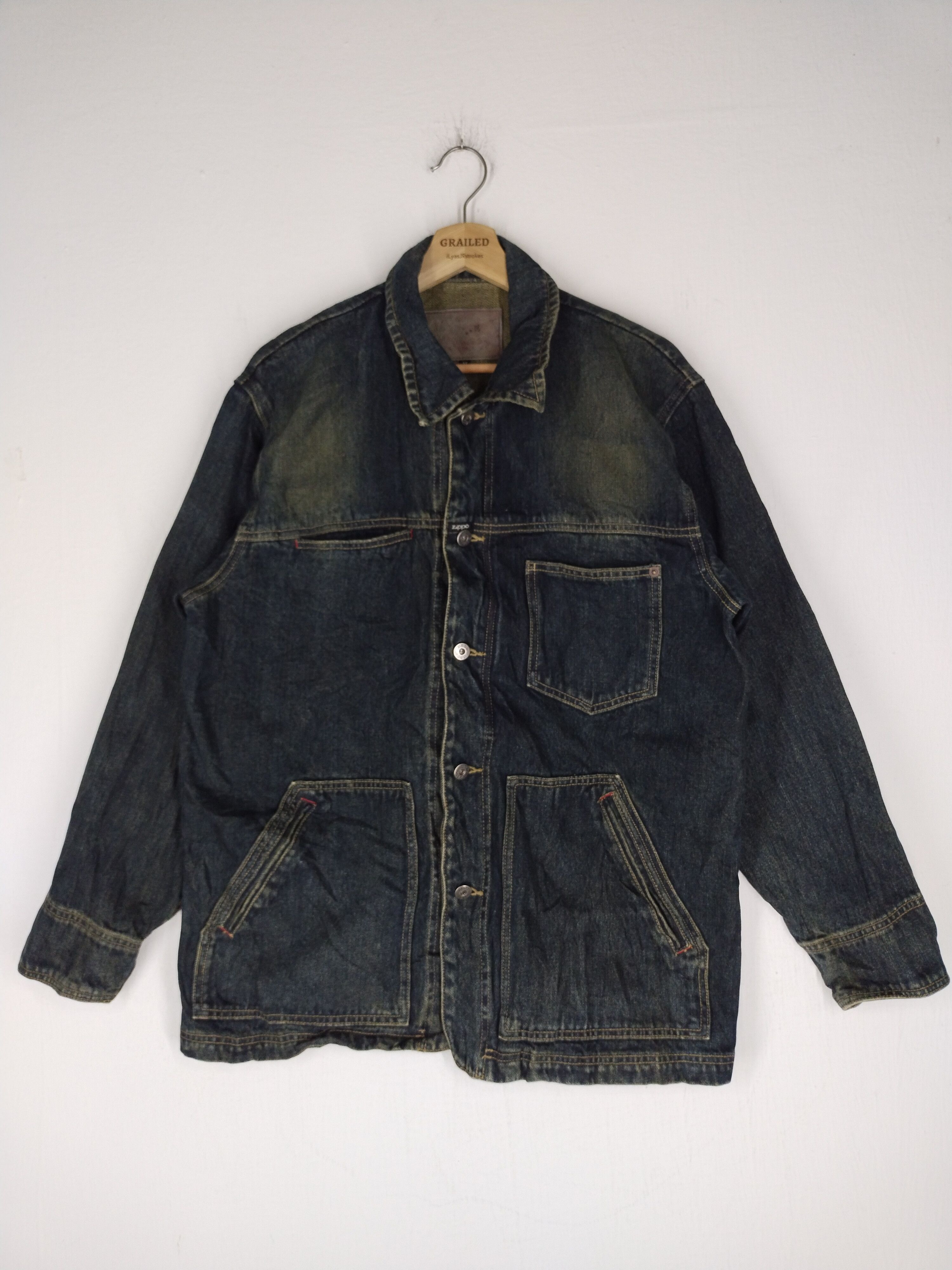If Six Was Nine × Vintage × Zippo 🔥VTG ZIPPO DENIM BUTTON ASYMMETRICAL HICKORY CHORE JACKET Size US M / EU 48-50 / 2 - 4 Thumbnail