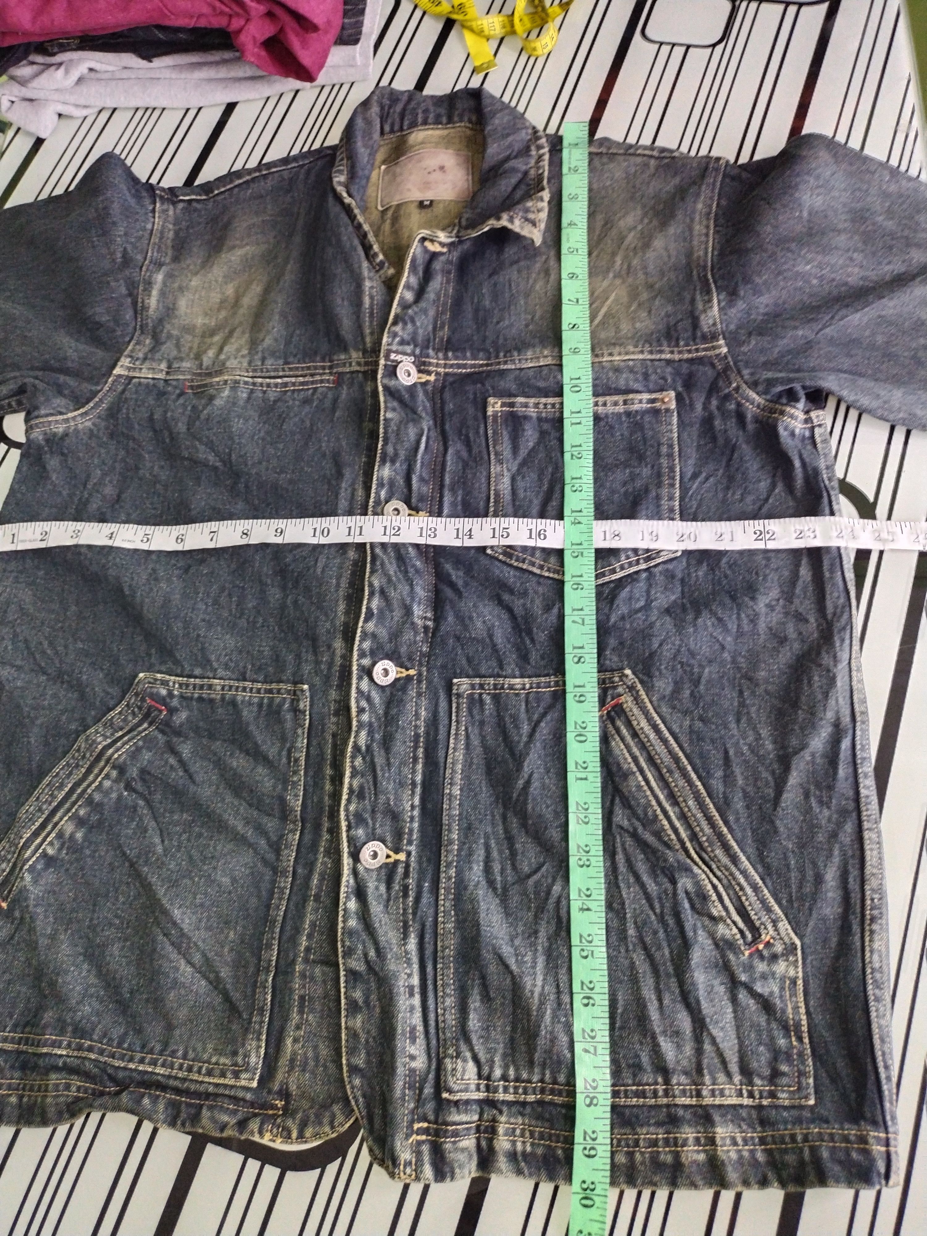 If Six Was Nine × Vintage × Zippo 🔥VTG ZIPPO DENIM BUTTON ASYMMETRICAL HICKORY CHORE JACKET Size US M / EU 48-50 / 2 - 12 Thumbnail