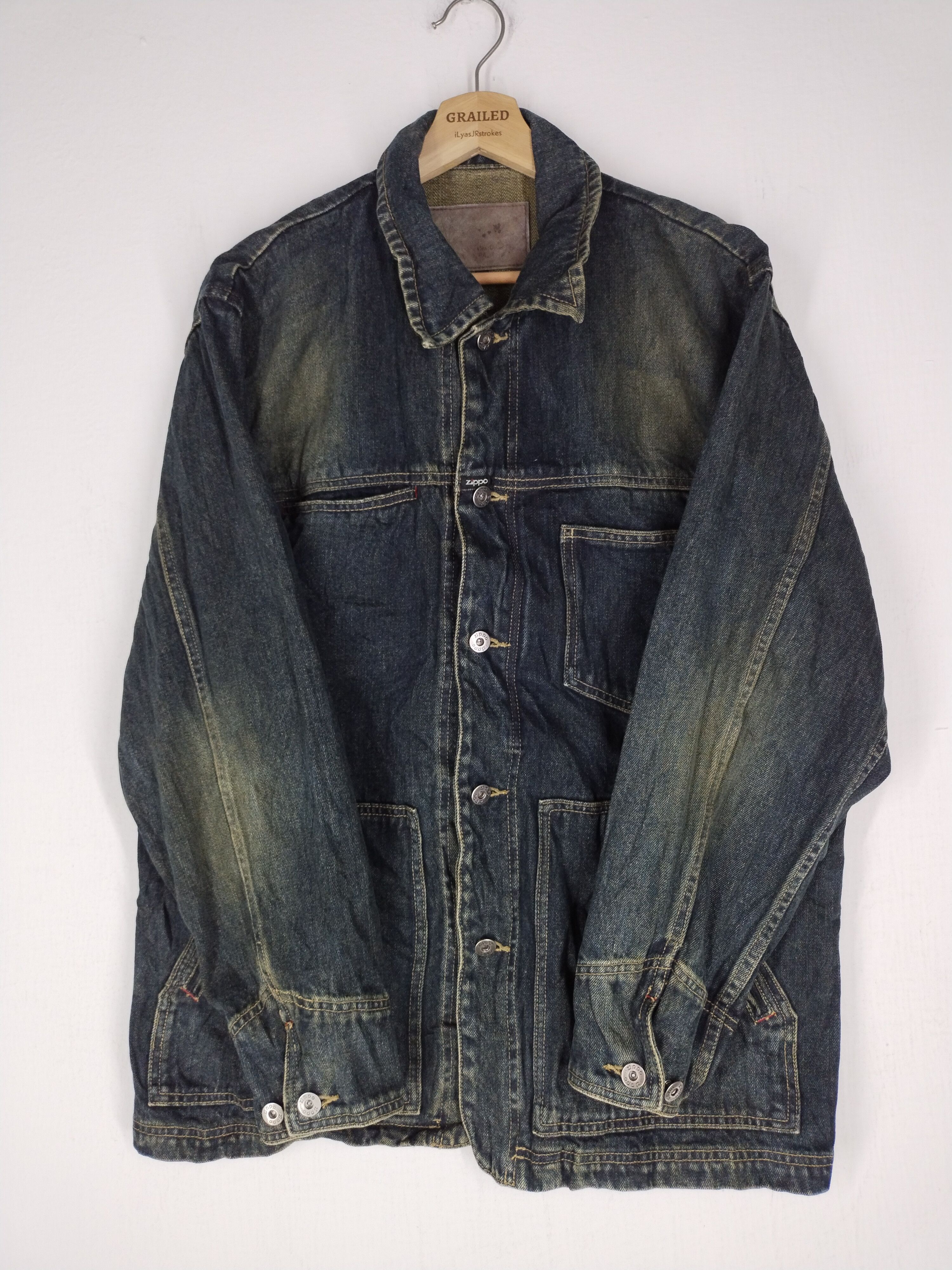 If Six Was Nine × Vintage × Zippo 🔥VTG ZIPPO DENIM BUTTON ASYMMETRICAL HICKORY CHORE JACKET Size US M / EU 48-50 / 2 - 5 Thumbnail