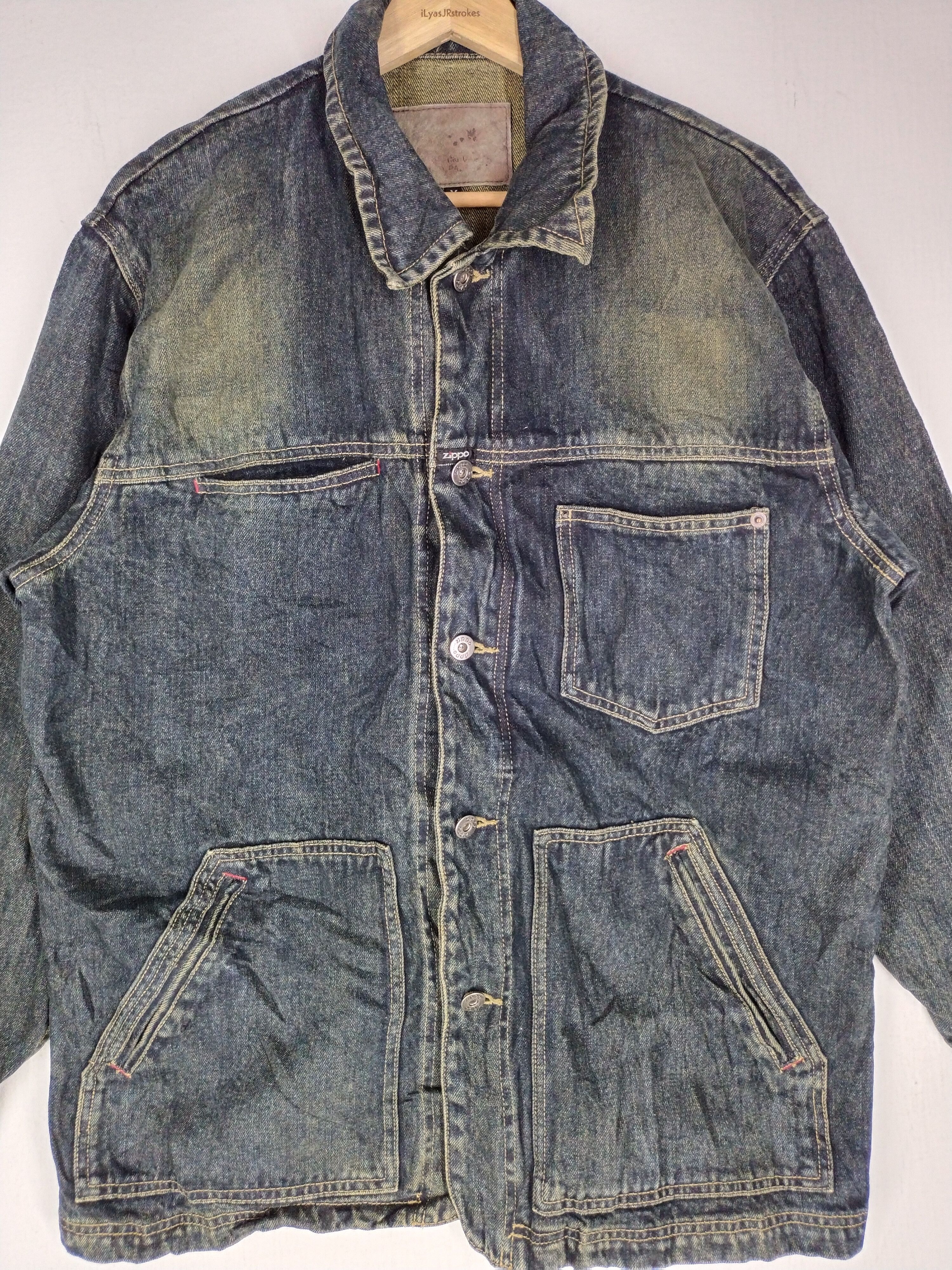 image of Vintage x Workers VTG Zippo Denim Button Asymmetrical Hickory Chore Jacket, Men's (Size Medium)