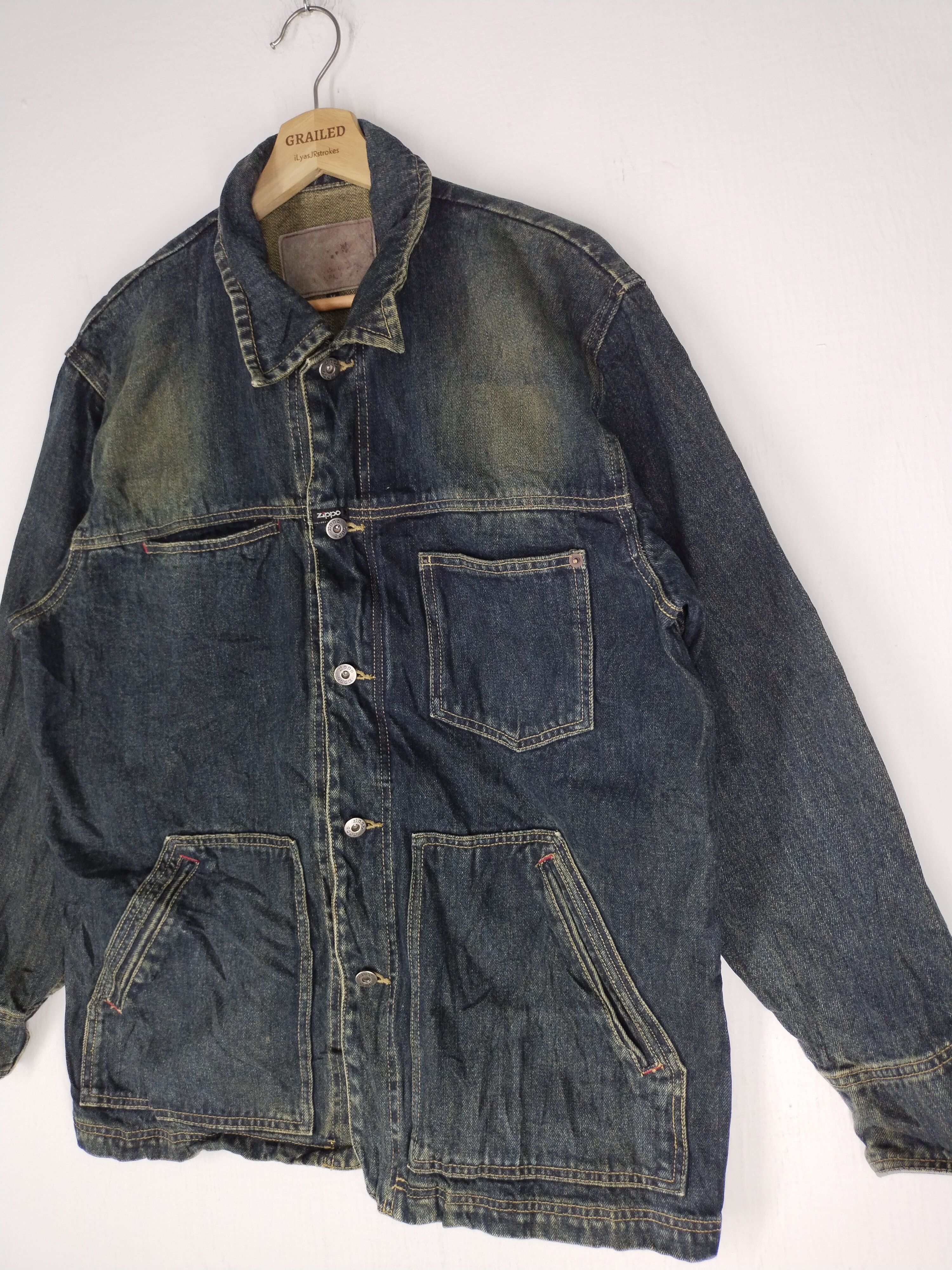 If Six Was Nine × Vintage × Zippo 🔥VTG ZIPPO DENIM BUTTON ASYMMETRICAL HICKORY CHORE JACKET Size US M / EU 48-50 / 2 - 2 Thumbnail
