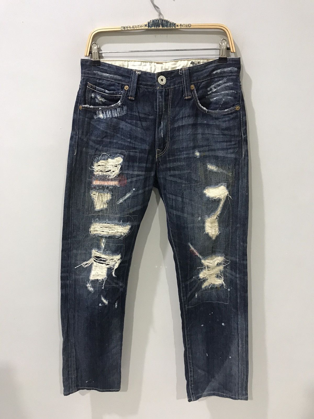 Image of Distressed Denim x Levis 505 Distressed Rip&repair Series Painter Denim in Faded Denim (Size 30)