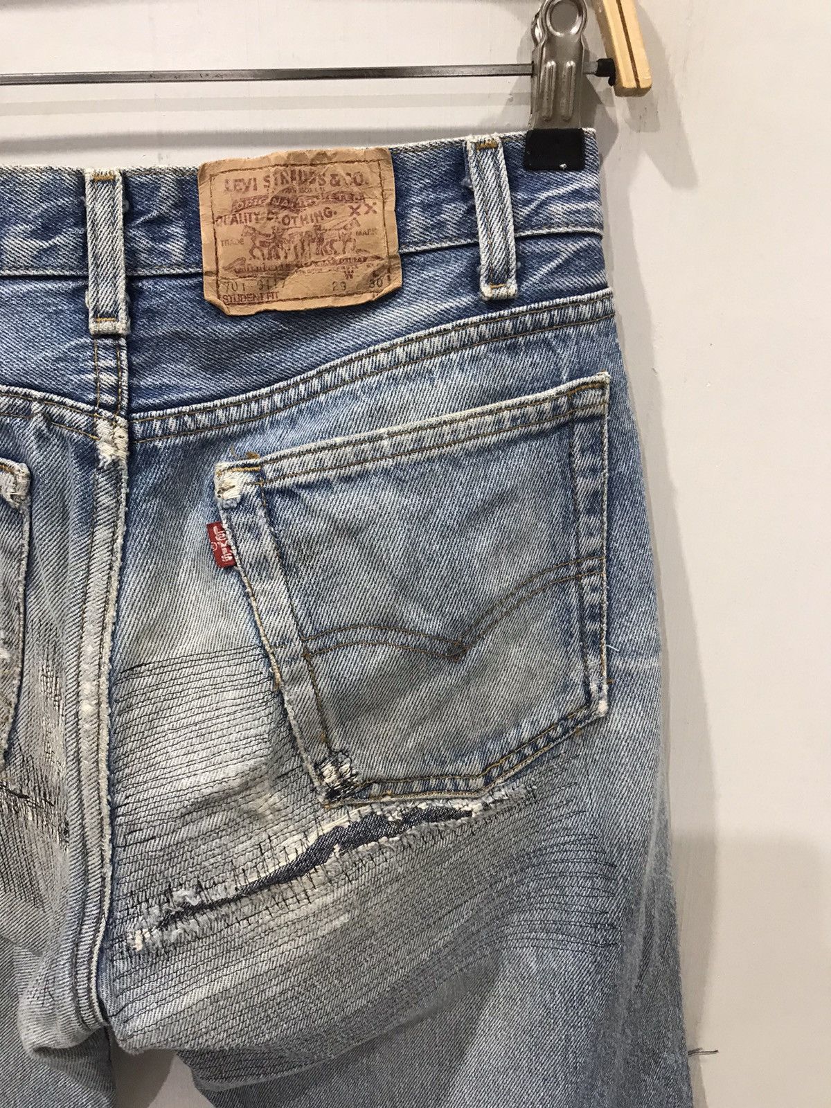Levi's × Vintage Vintage 90s Levis 701 Student Fit Custom Released Hem Denim Size US 26 / EU 42 - 12 Thumbnail