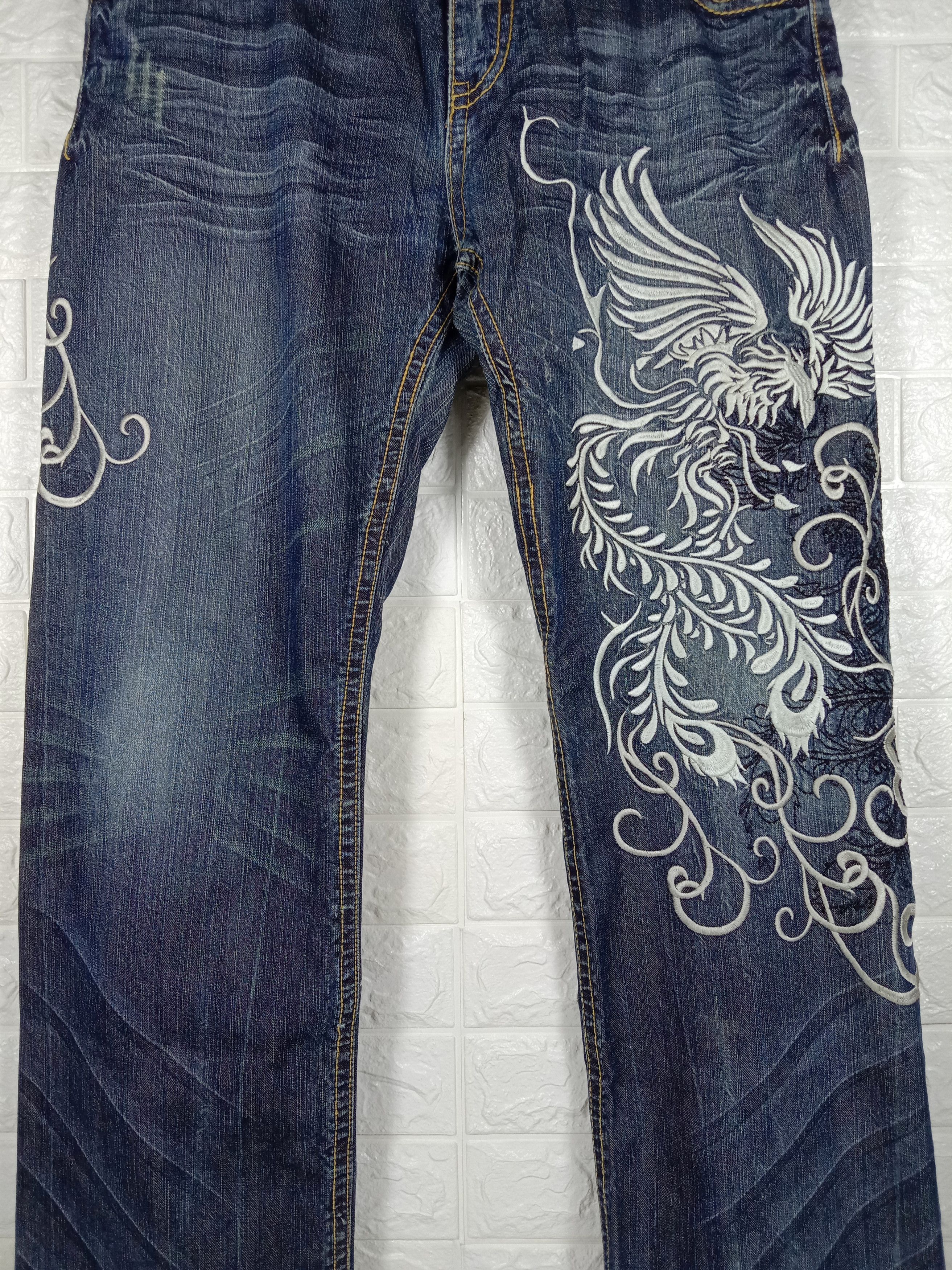 Japanese Brand Vintage Sukajan Karakuri Tamashi Embroidered Jeans Size US 38 / EU 54 - 3 Thumbnail