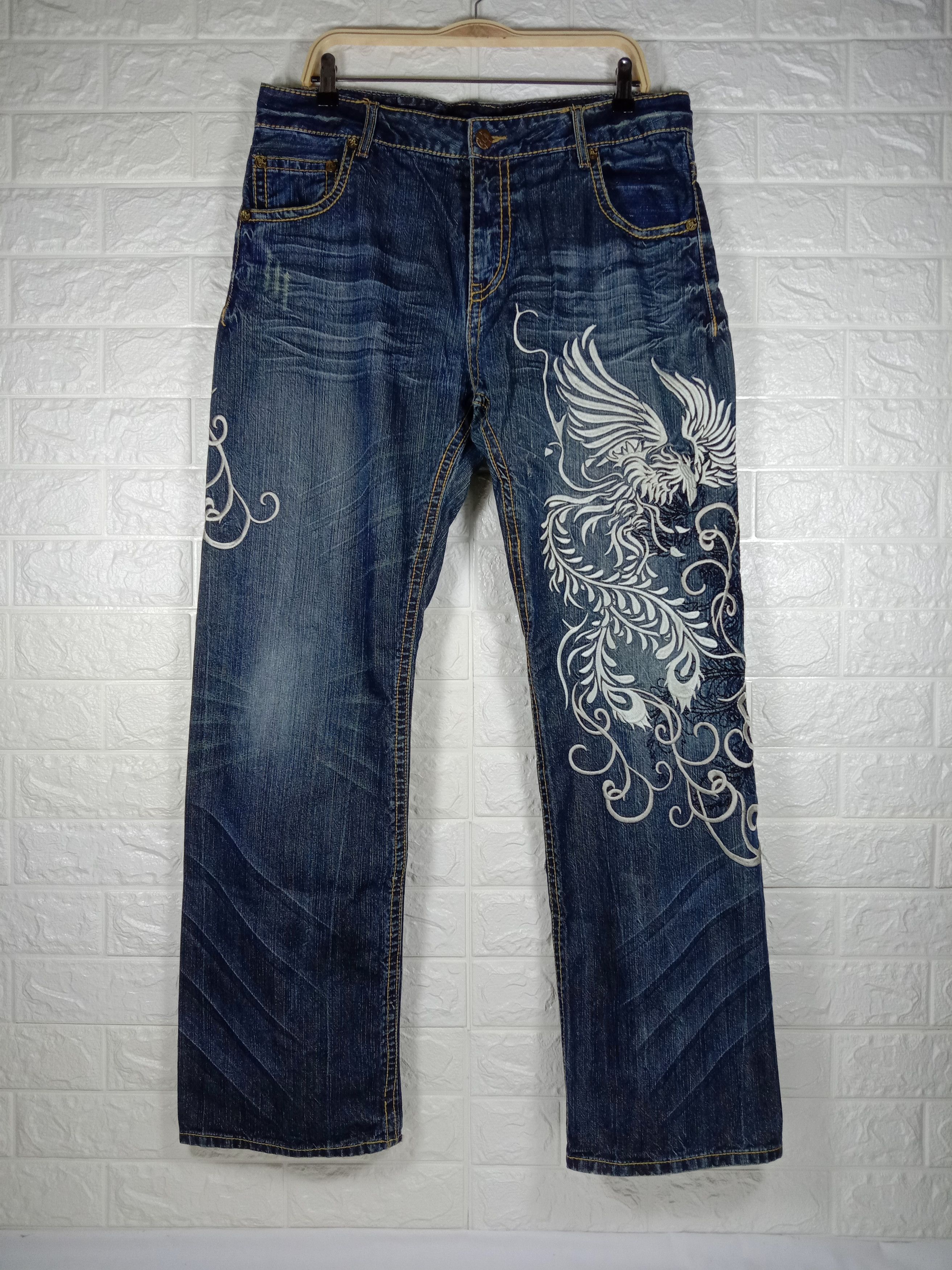 Japanese Brand Vintage Sukajan Karakuri Tamashi Embroidered Jeans Size US 38 / EU 54 - 1 Thumbnail