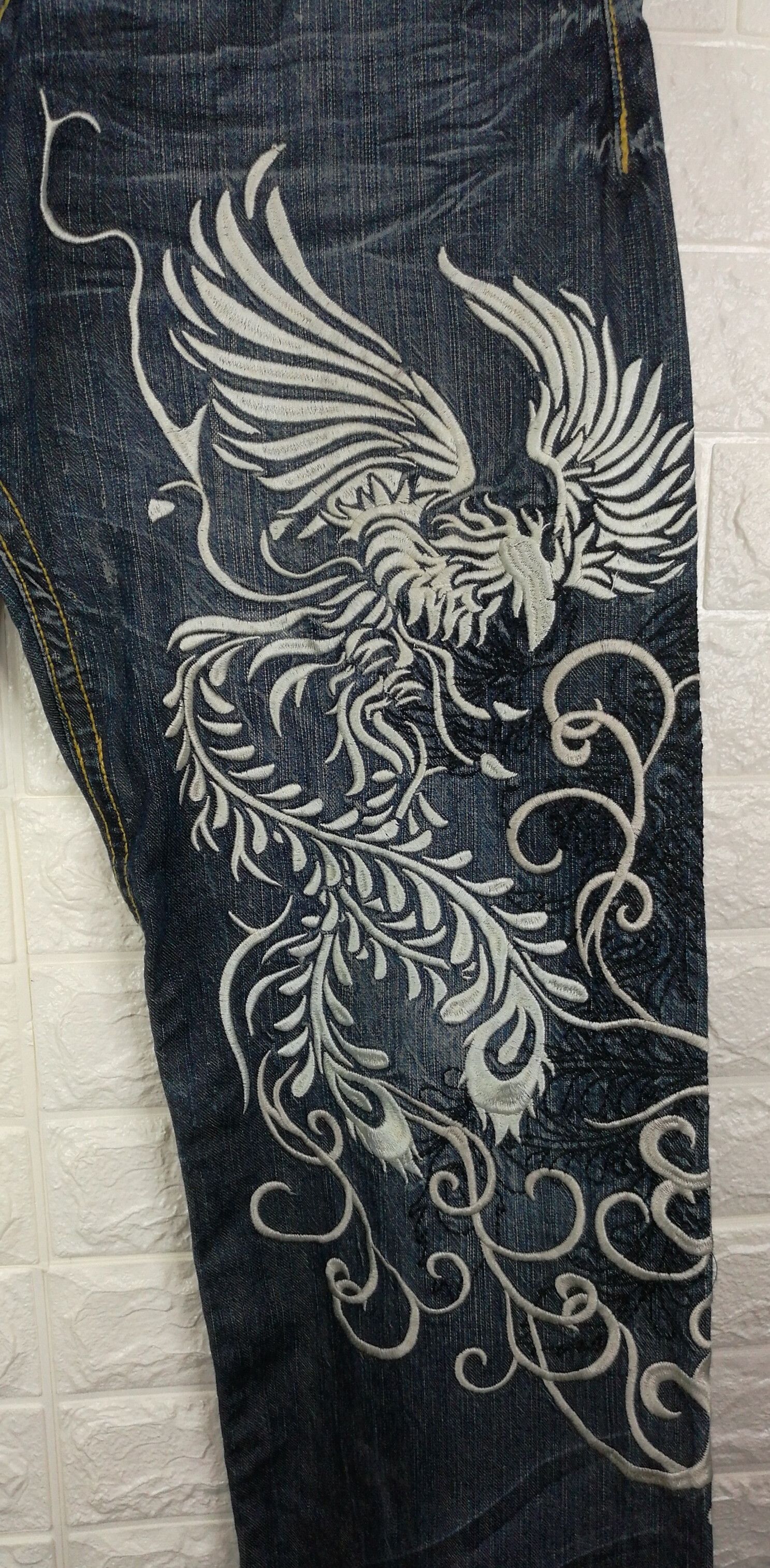 Japanese Brand Vintage Sukajan Karakuri Tamashi Embroidered Jeans Size US 38 / EU 54 - 11 Thumbnail