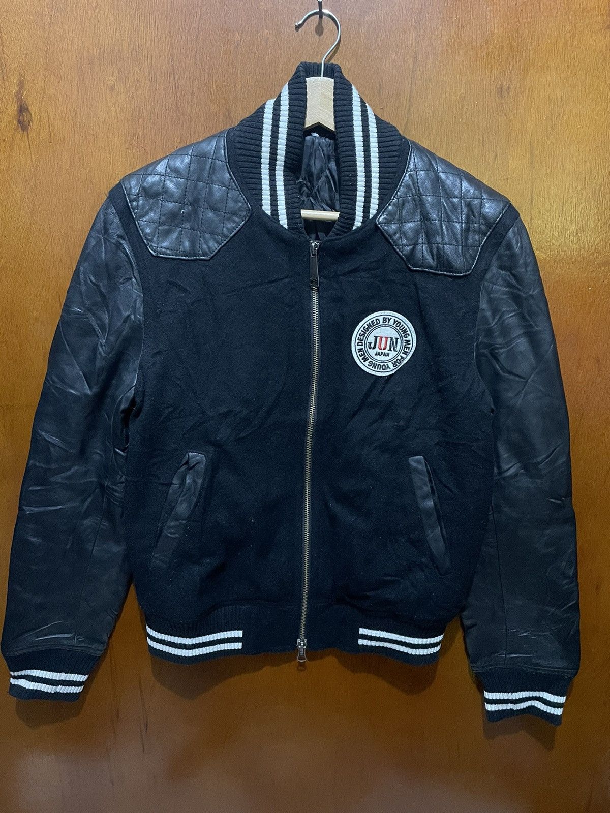image of Junmen Varsity Jackets Leather in Black, Men's (Size Medium)