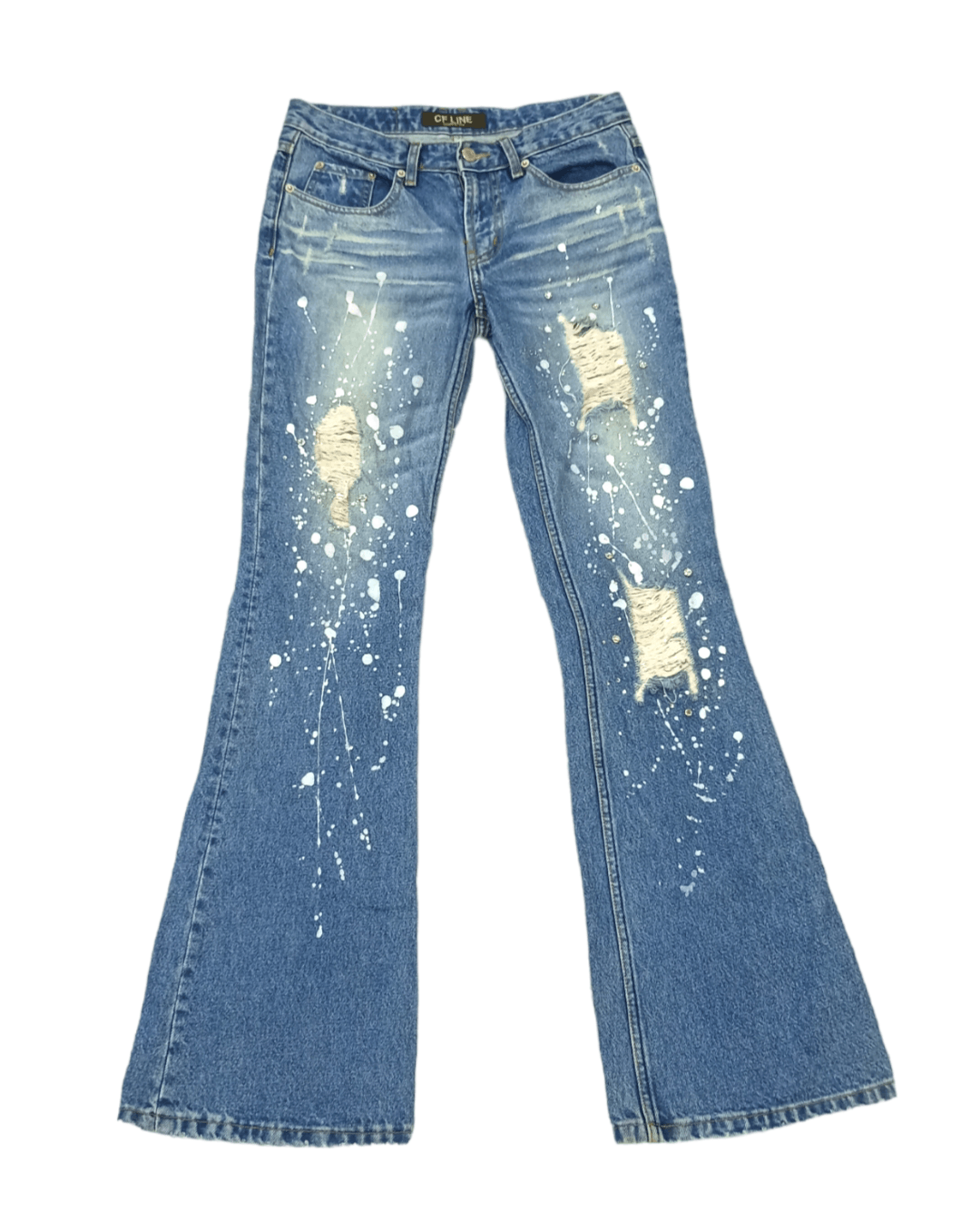 Flare Jeans CFLINE Paint Splash Distress Bootcut Denim