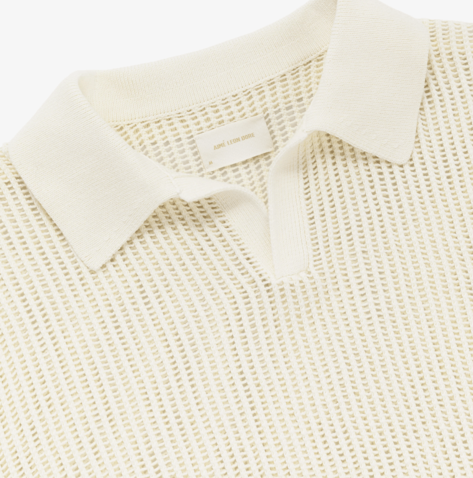 AIMÉ LEON DORE アイボリー メッシュ編み ポロシャツ 半袖 L AIMÉ LEON DORE アイボリー メッシュ編み ポロシャツ 半袖 L