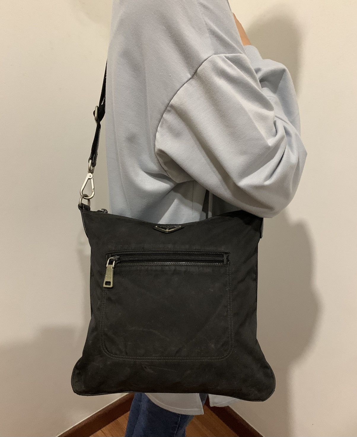 image of Prada Black Sling Crossbody Bag, Men's