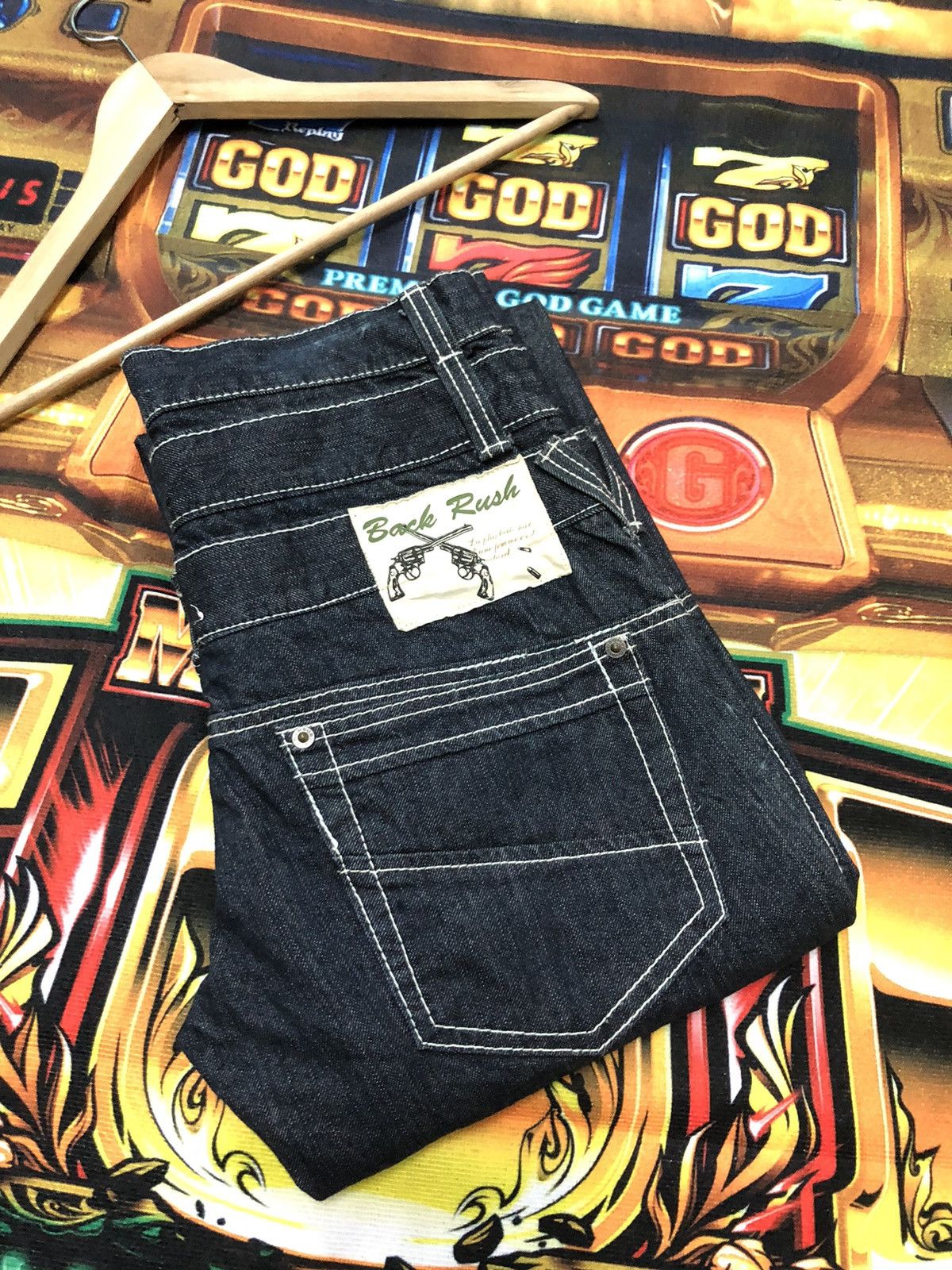 Japanese Brand × Vintage VINTAGE BACK RUSH CROSS GUN TRIPLE WAIST(RARE) DENIM JEANS Size US 31 - 16 Thumbnail