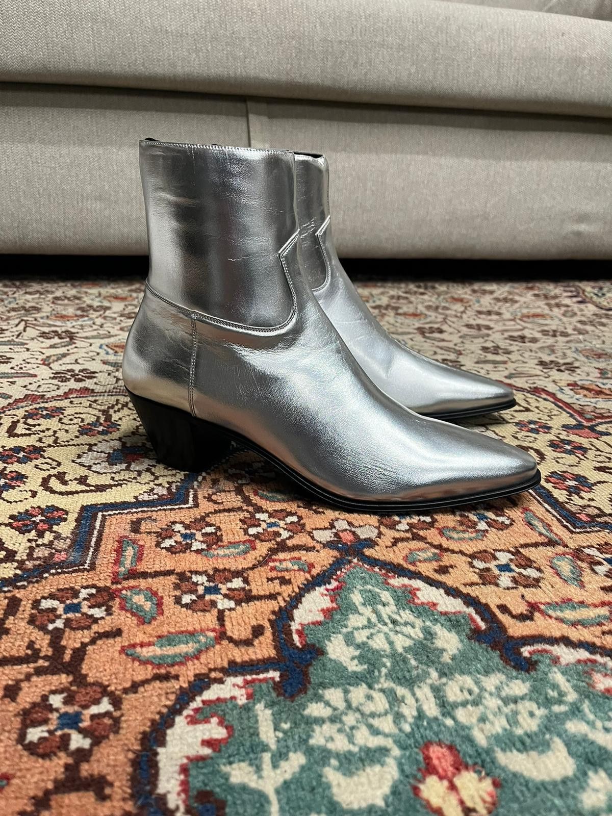 セリーヌJACNO BOOTS CELINE JACNO BACK BUCKLE ZIPPED BOOT in Shiny calfskin