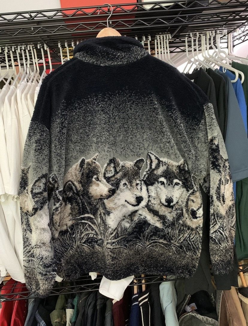 Vintage Wolf zip up Sherpa jacket Size US XL / EU 56 / 4 - 2 Thumbnail