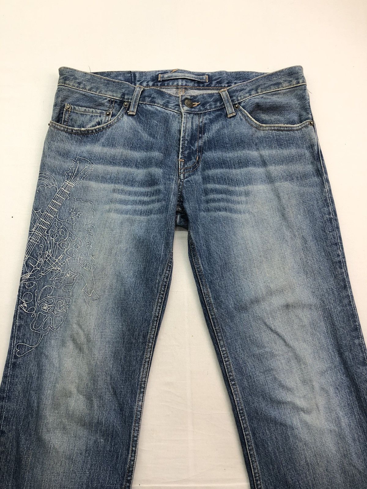 PPFM Rare Japanese PPFM Guitar Free Peace Design Denim Size US 35 - 4 Thumbnail