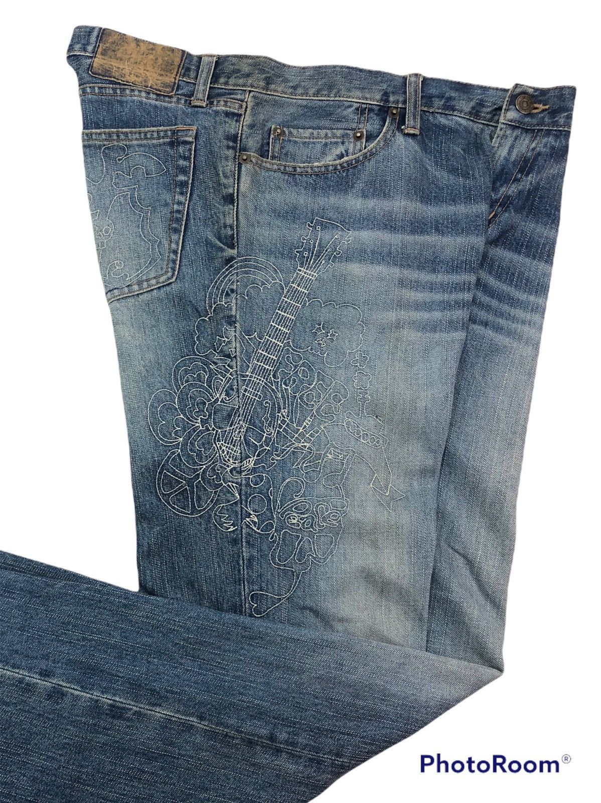 PPFM Rare Japanese PPFM Guitar Free Peace Design Denim Size US 35 - 3 Thumbnail