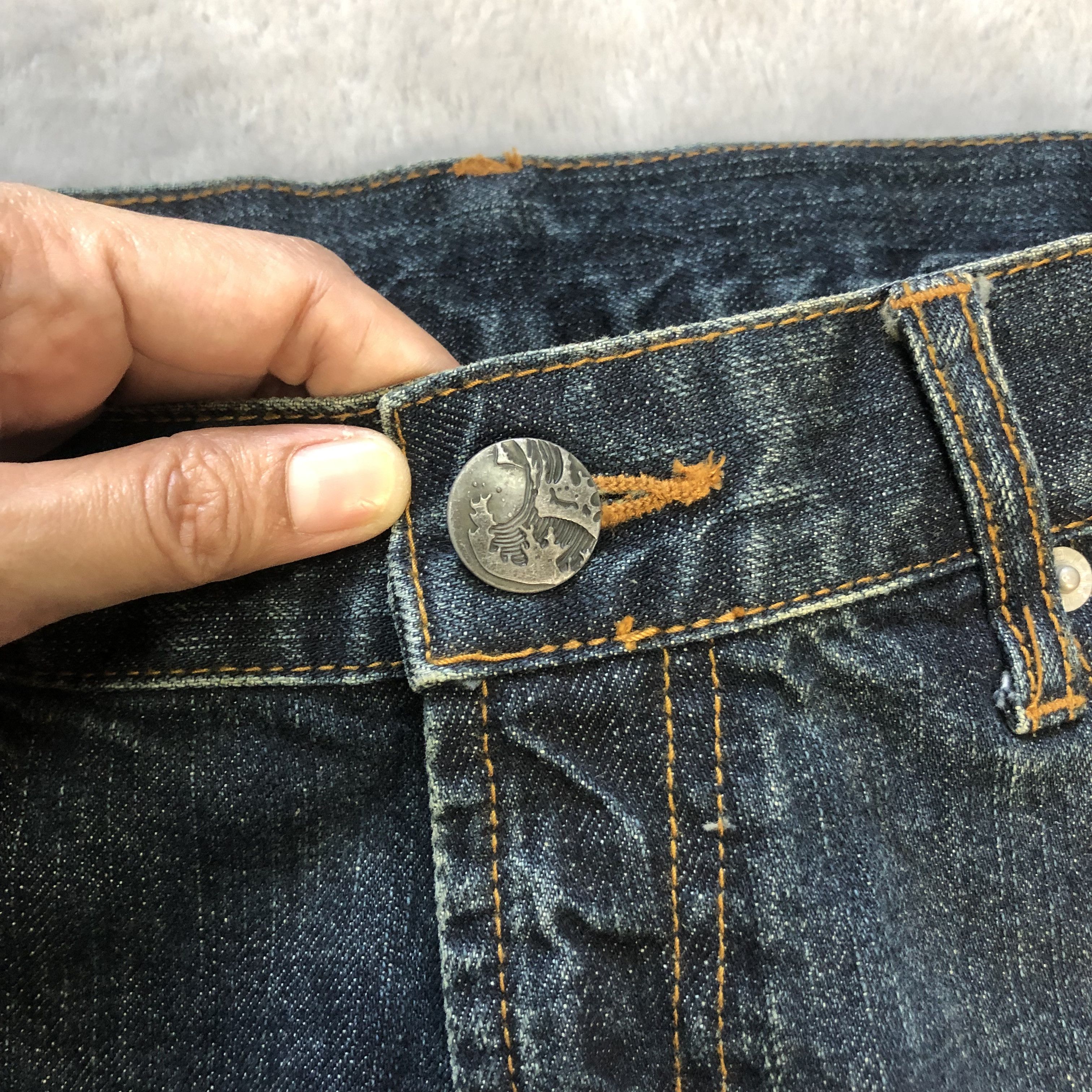Japanese Brand JAPANESED TRADITIONAL KOI FISH PRINTED DENIM PANT #6391-221 Size US 33 - 3 Thumbnail