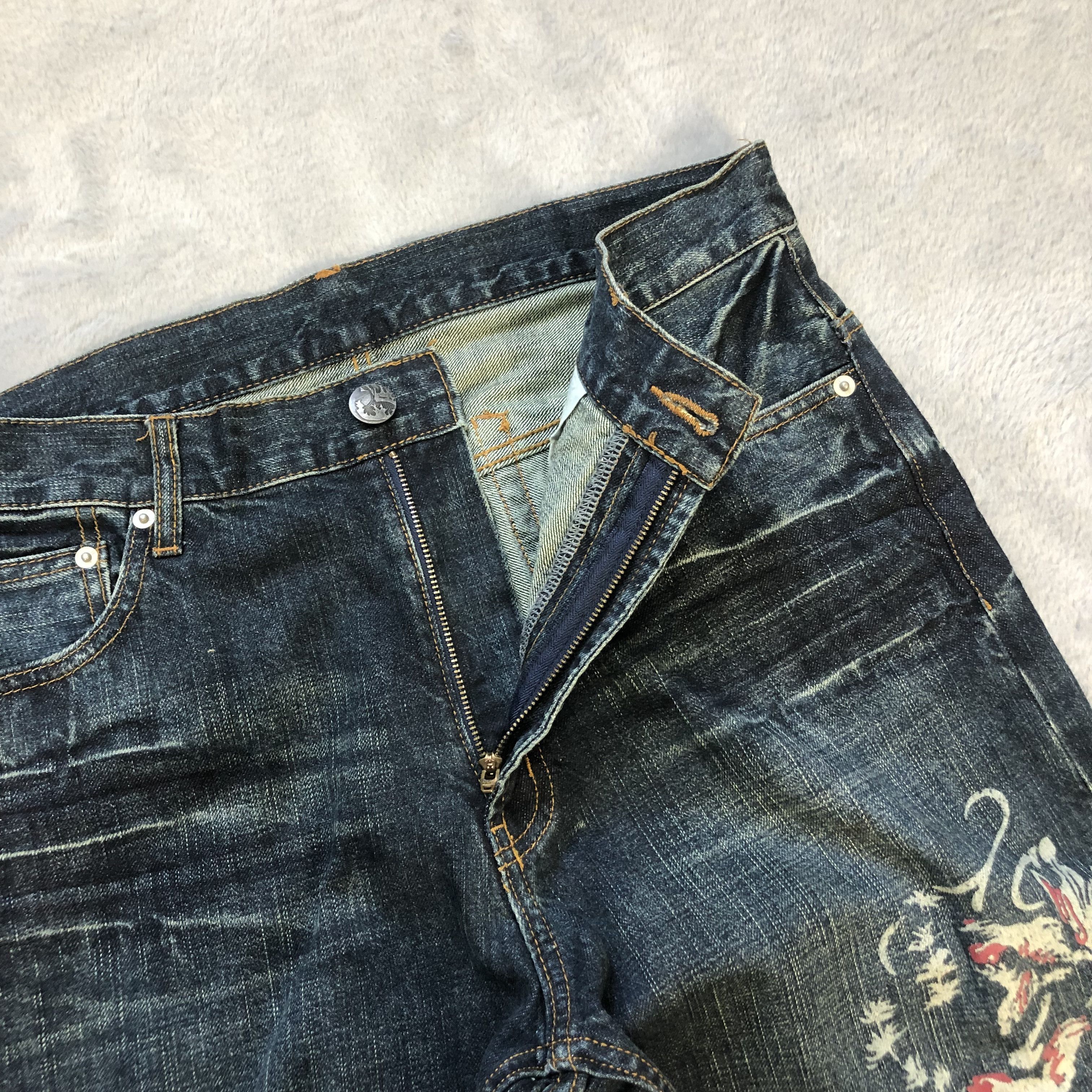 Japanese Brand JAPANESED TRADITIONAL KOI FISH PRINTED DENIM PANT #6391-221 Size US 33 - 4 Thumbnail