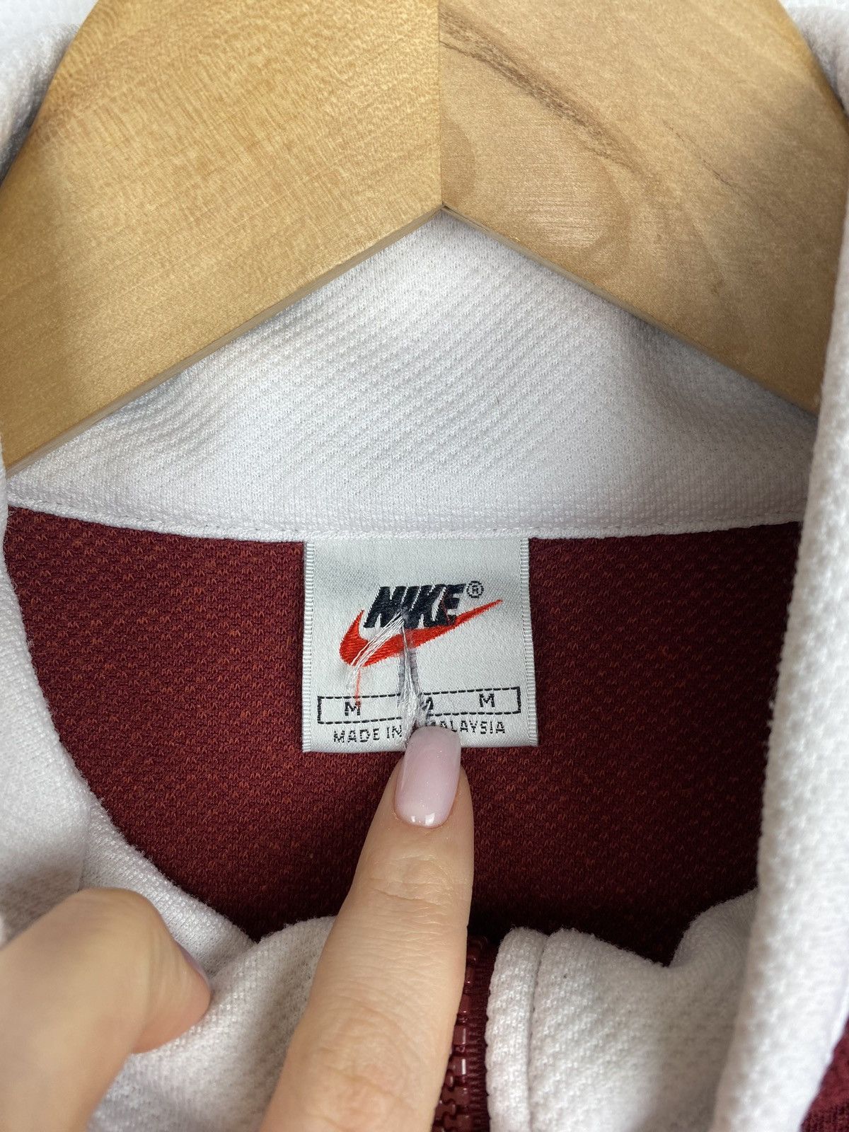 Nike × Vintage VTG 90s Nike Y2K full zip men’s track top size M burgundy Size US M / EU 48-50 / 2 - 15 Thumbnail