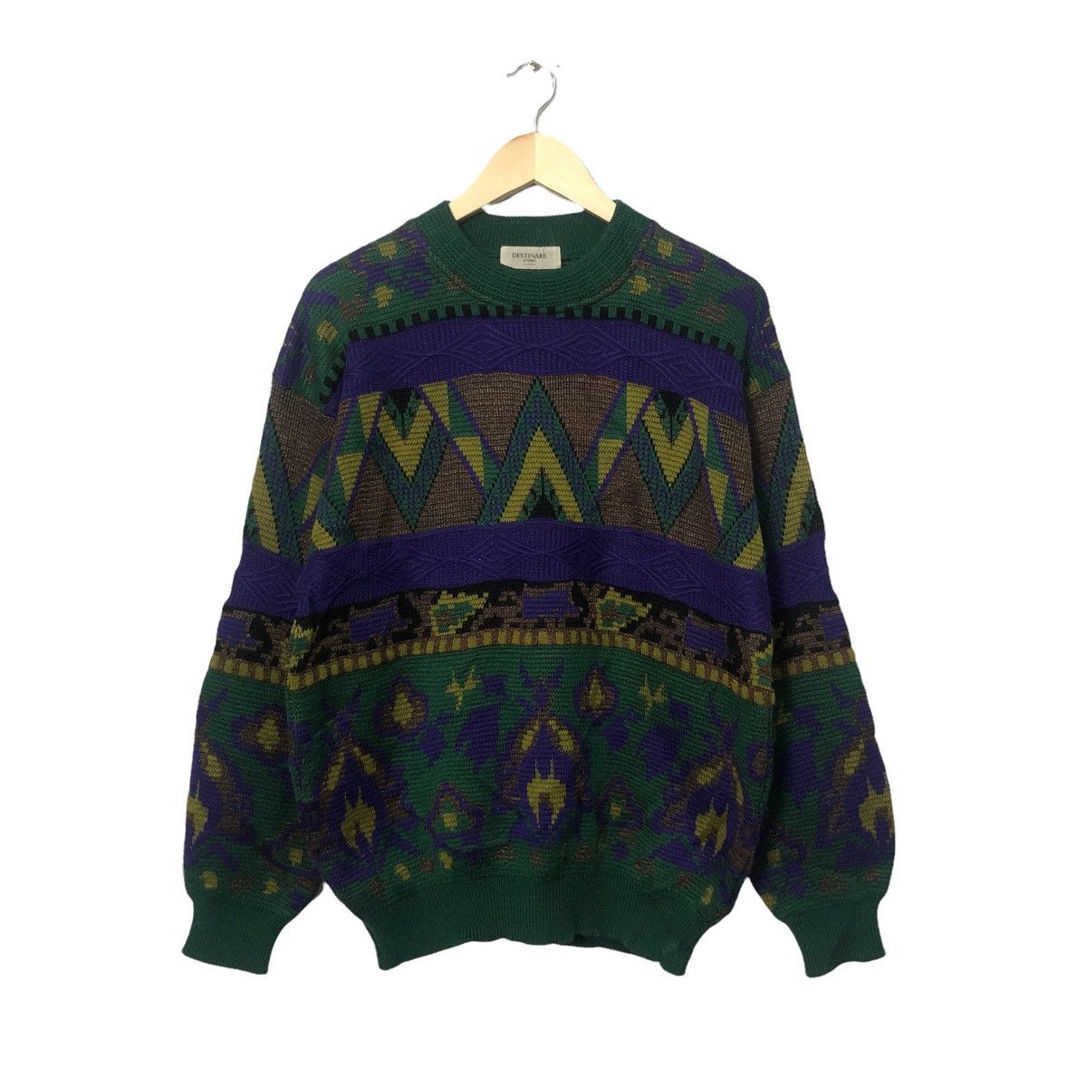 image of Aran Isles Knitwear x Coloured Cable Knit Sweater Vintage Destinare Uomo Full Print Knitwear Sweate
