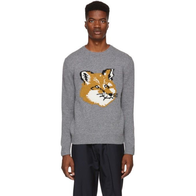 【送料&関税込】Maison KitsunAC Fox Head Wool Sweater MAISON KITSUNÉ - WOOL CREWNECK SWEATER WITH FOX LOGO PATCH