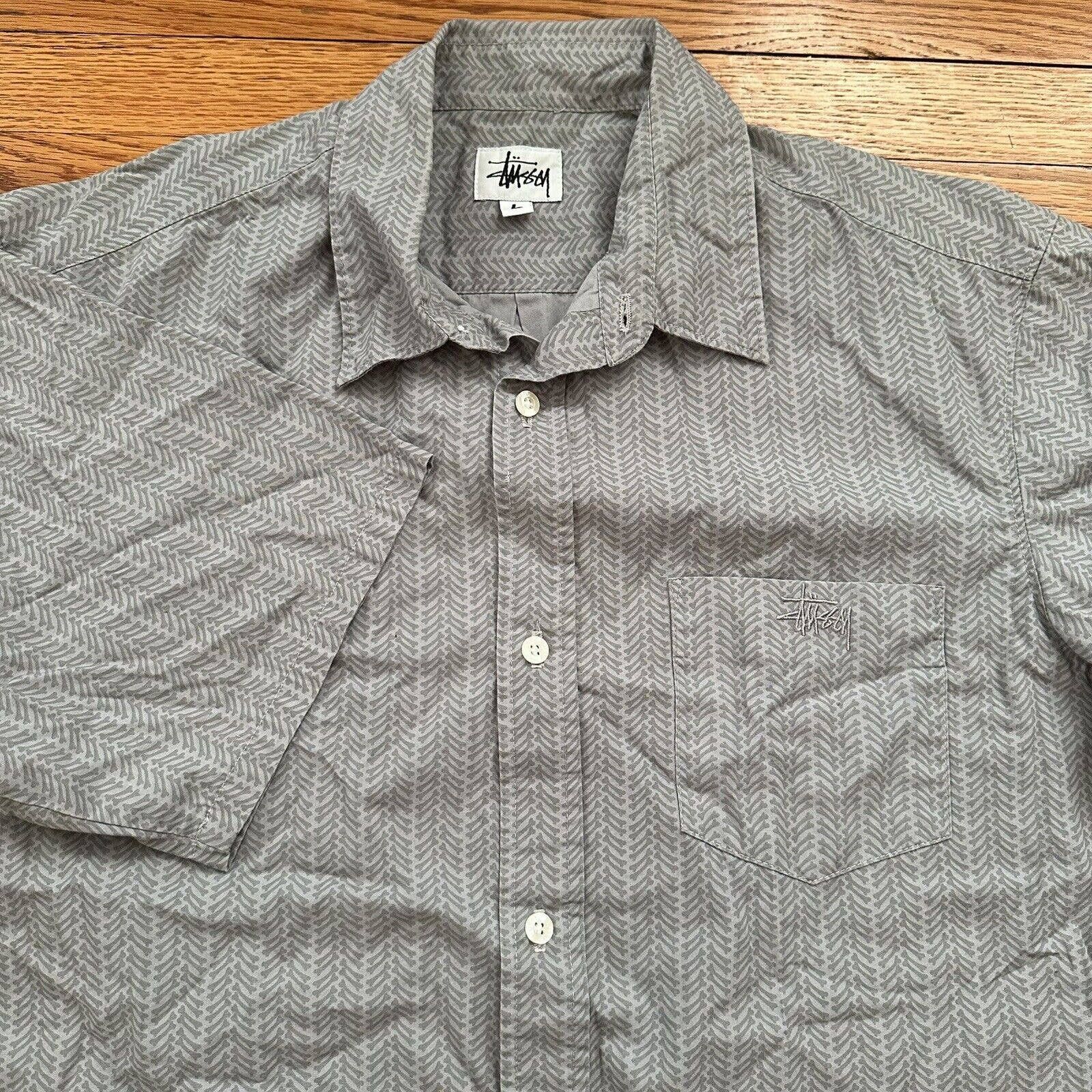 Vintage Y2K Stussy Gray Button Up Short Sleeve Shirt Large