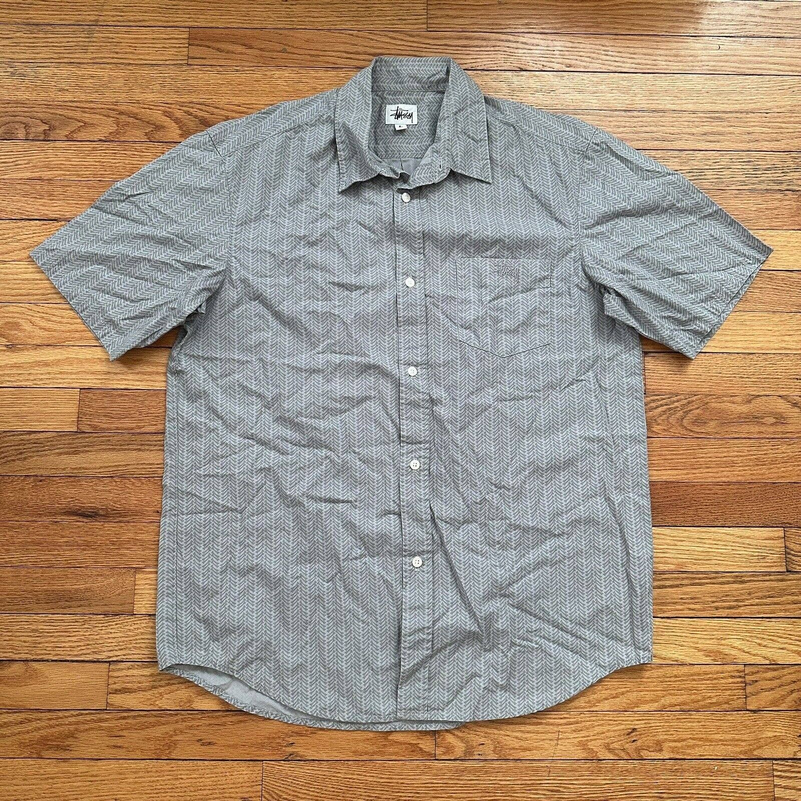 Vintage Y2K Stussy Gray Button Up Short Sleeve Shirt Large