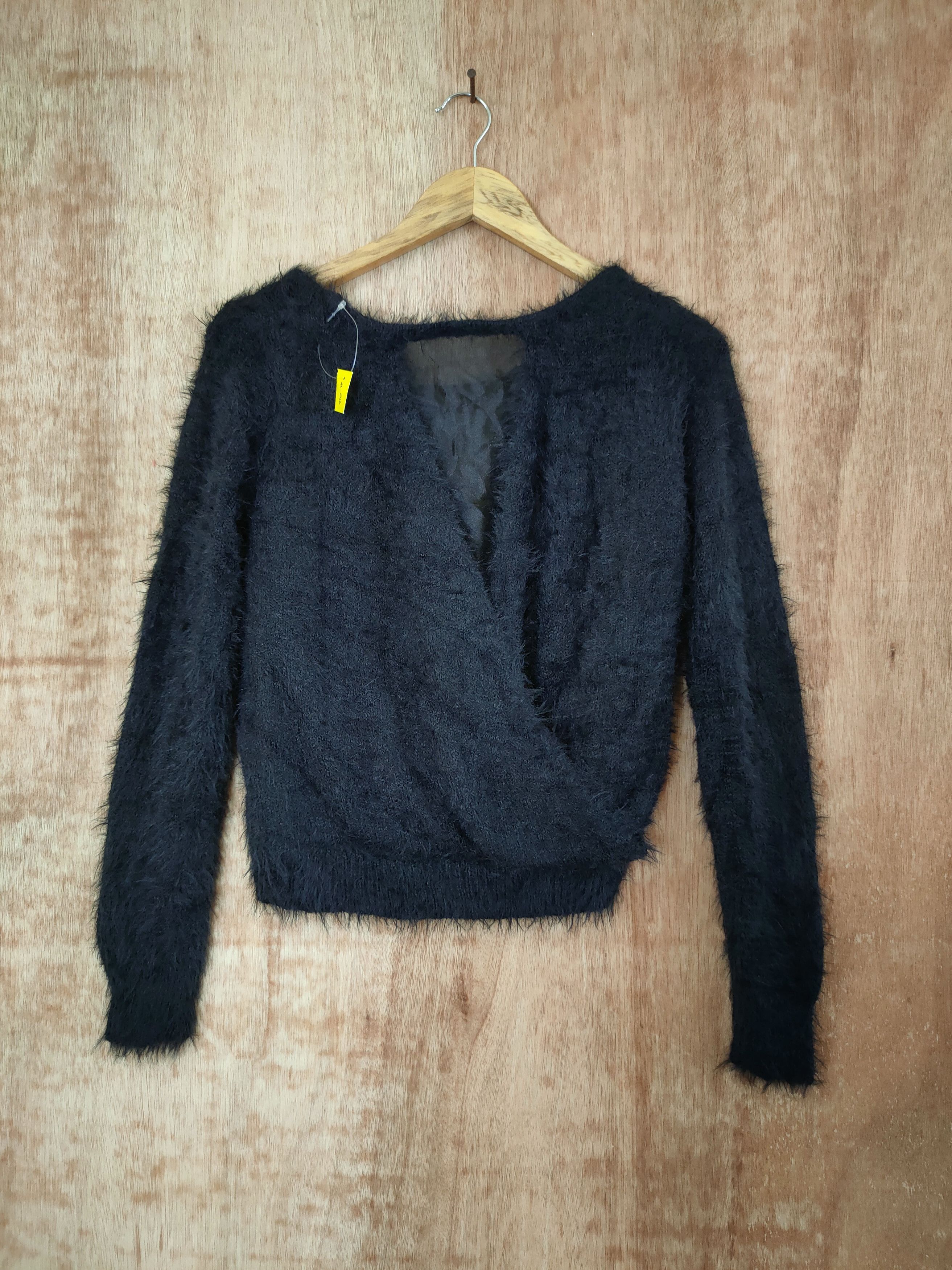 image of Homespun Knitwear x Mink Fur Coat Cecil Mc Bee Soft Fur Mohair Shaggy Black Knitwear 46-546, Women'