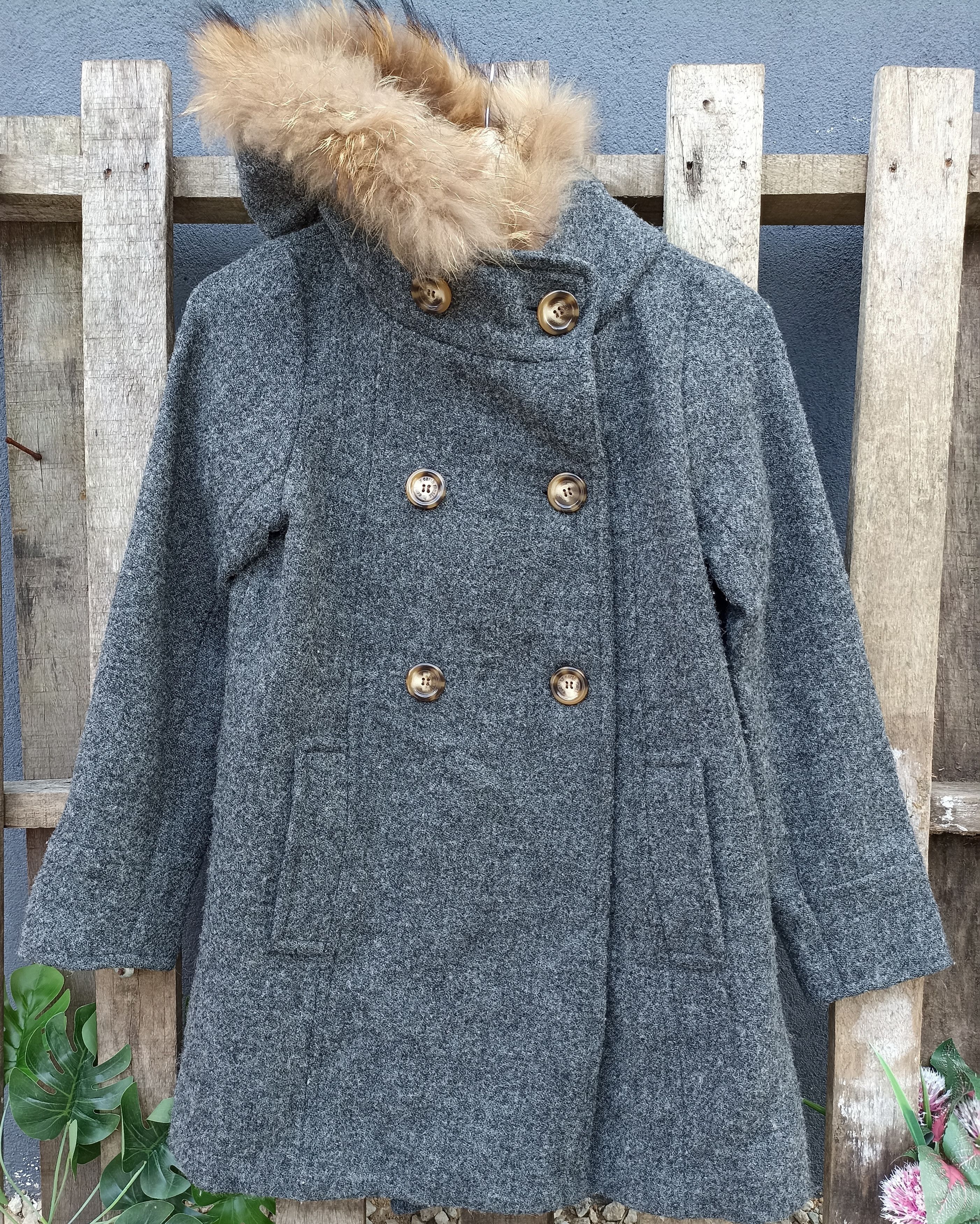 image of Designer Earth Violet Label X Harris Tweed Wool Fur Trim in Grey, Men's (Size Small)