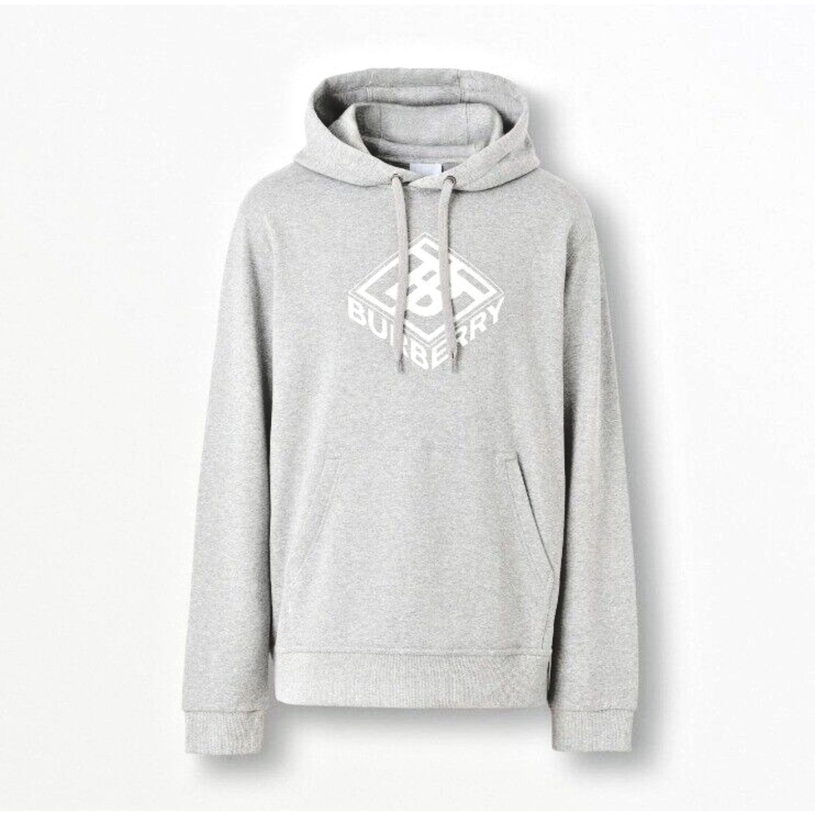 Image of Burberry $820 Albian Gray Cotton White Tb Logo Pullover Hoodie XL in Grey, Men's