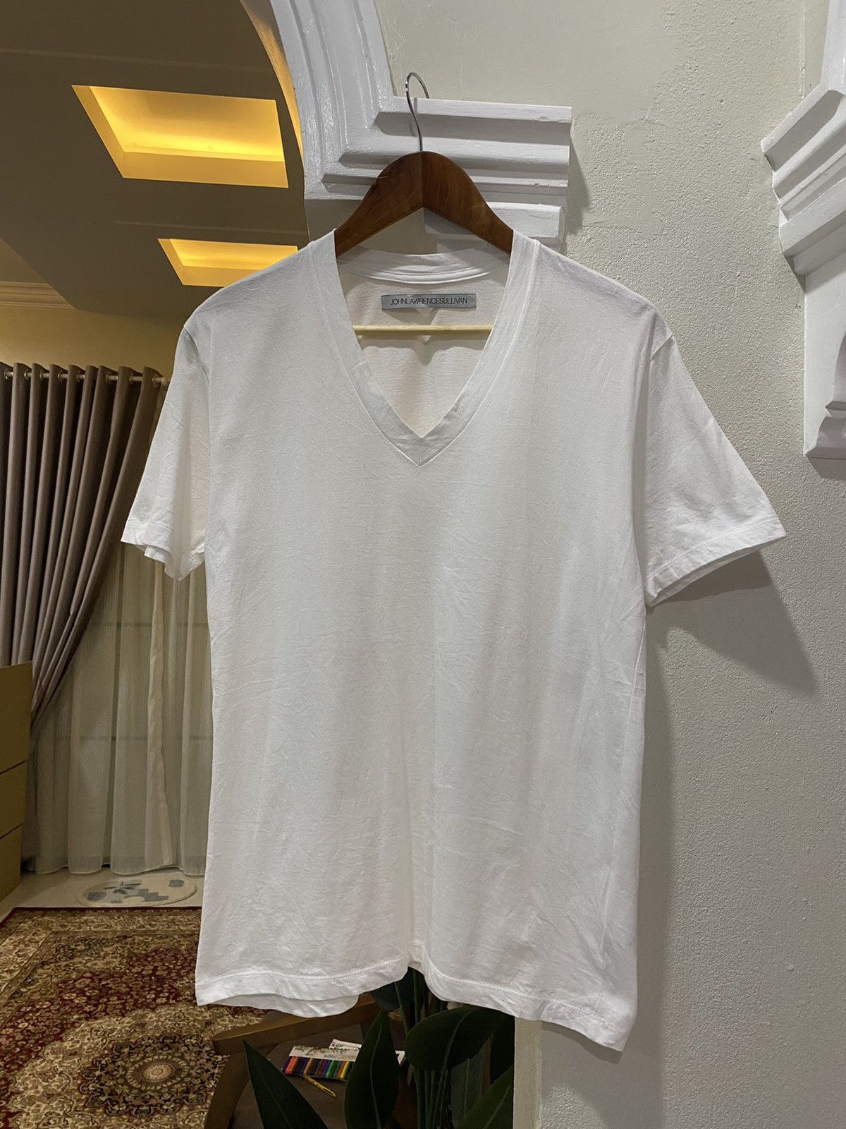 image of John Lawrence Sullivan V Neck Plan Tee in White, Men's (Size Medium)