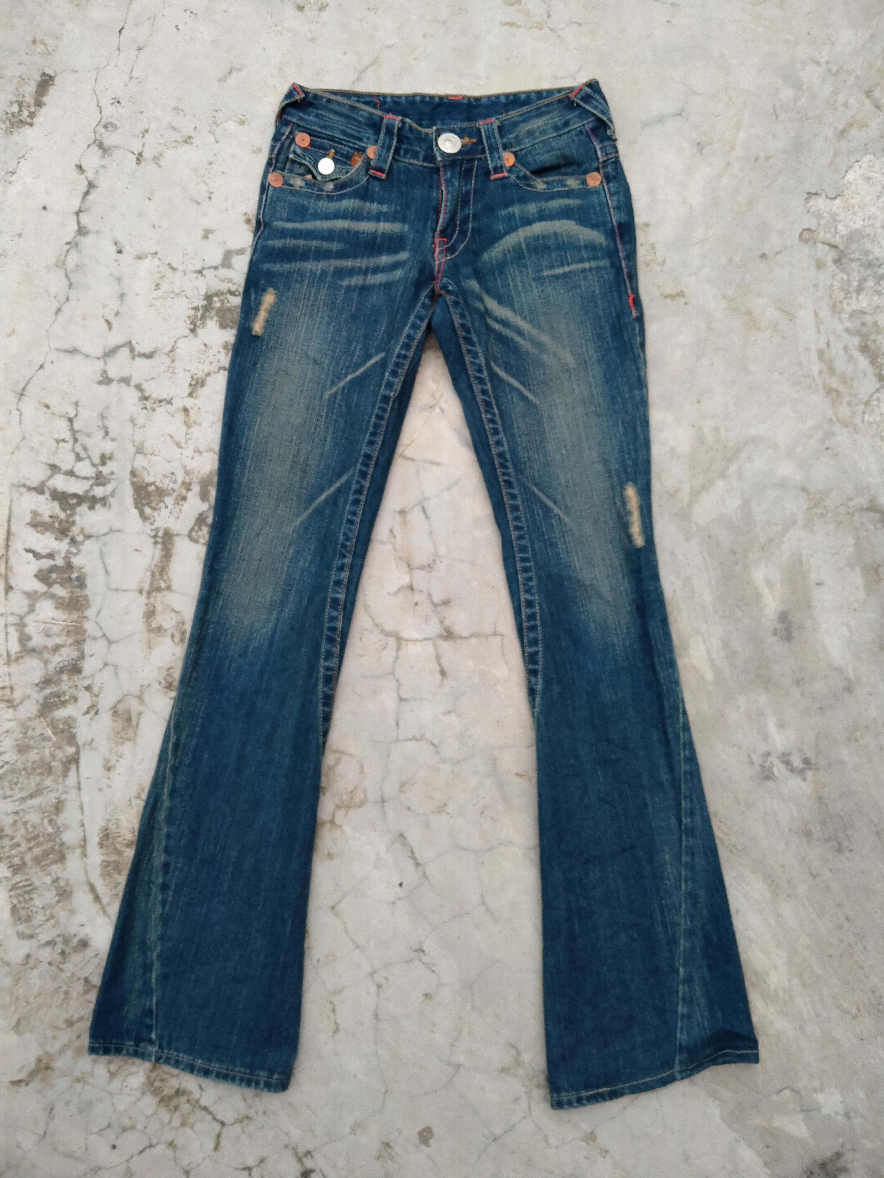 image of Made In USA x True Religion Vintage True Religion Joey Big T Distress Denim Flare Jeans (Size 27)