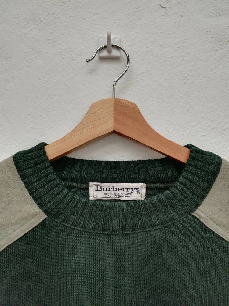 Burberry × Burberry Prorsum Vintage 80s Burberry's Army Green Wool Knitwear Size US L / EU 52-54 / 3 - 5 Thumbnail