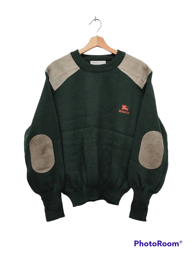 Burberry × Burberry Prorsum Vintage 80s Burberry's Army Green Wool Knitwear Size US L / EU 52-54 / 3 - 1 Thumbnail