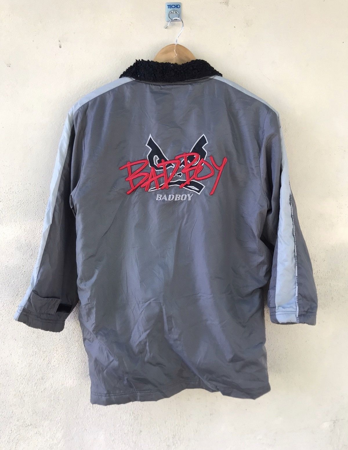 image of Hype x Vintage Bad Boy Jacket Fleece Hip Hop Rap Jacket in Grey, Men's (Size Medium)