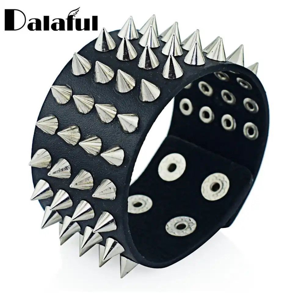 Designer × Leather Cuspidal Spikes Rivet Stud Leather Punk Gothic Bracelet🔥🔥🔥 Size ONE SIZE - 3 Thumbnail