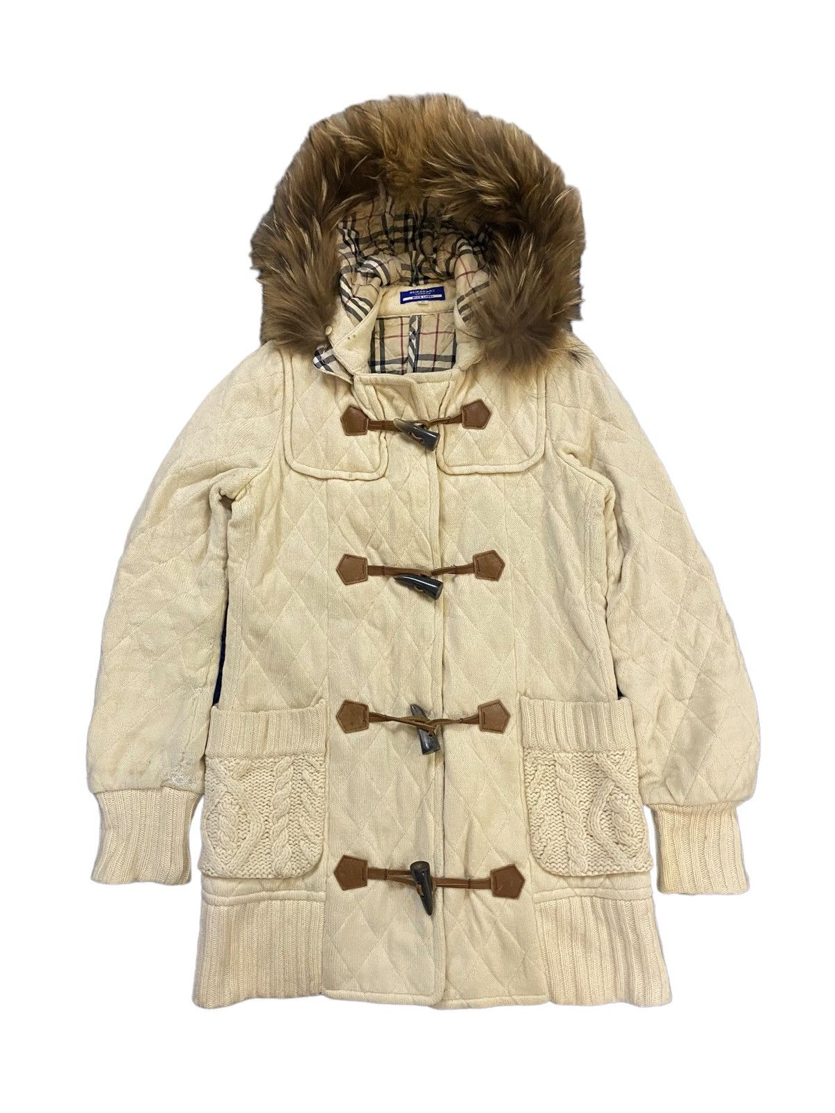 Burberry 💥Vintage Fur Burberry Novacheck Duffle Coat Jacket Size XS / US 0-2 / IT 36-38 - 2 Thumbnail