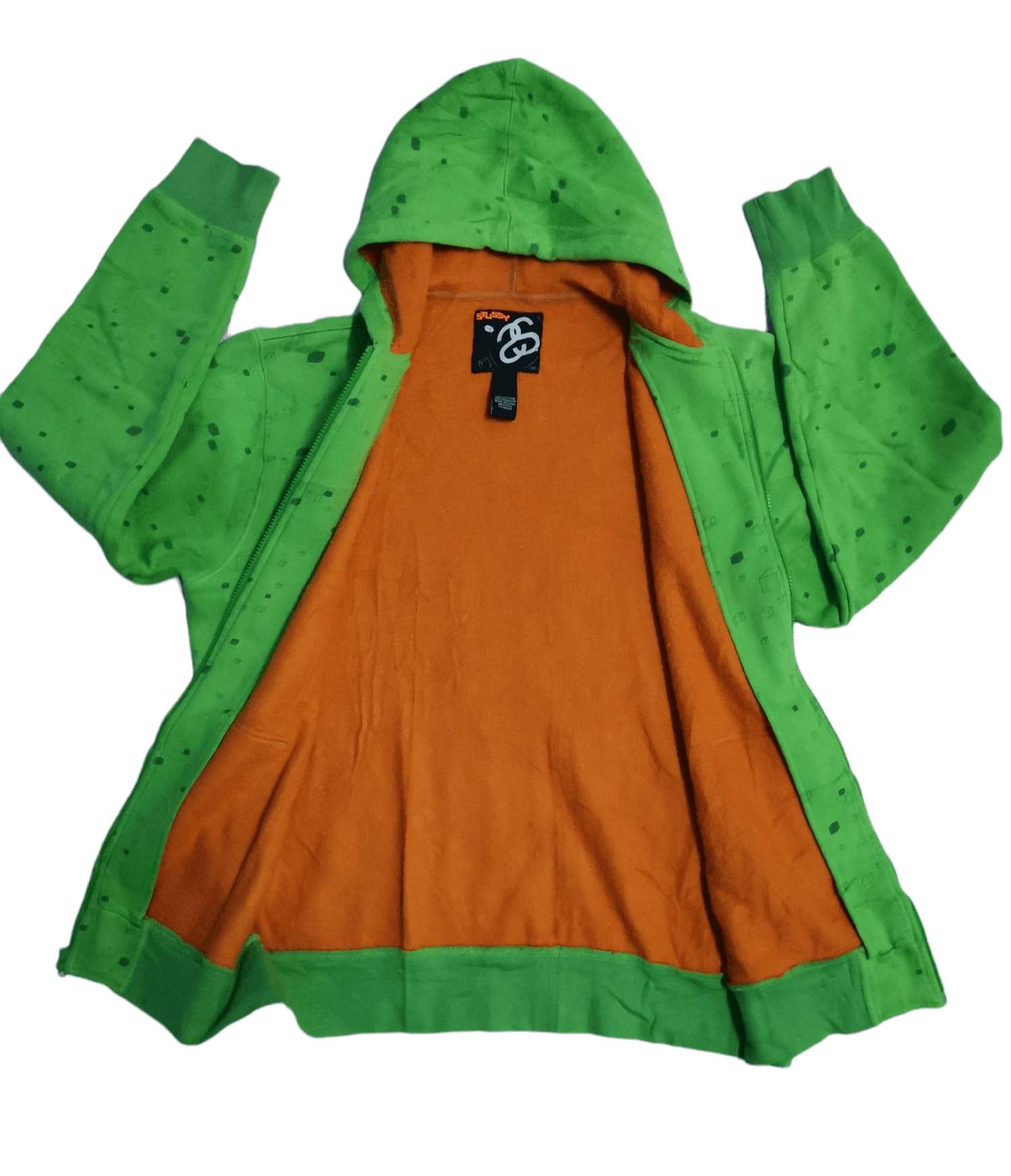 image of Stussy Overprint Zip Up Hoodie Fleece Green Streetwear, Men's (Size XL)
